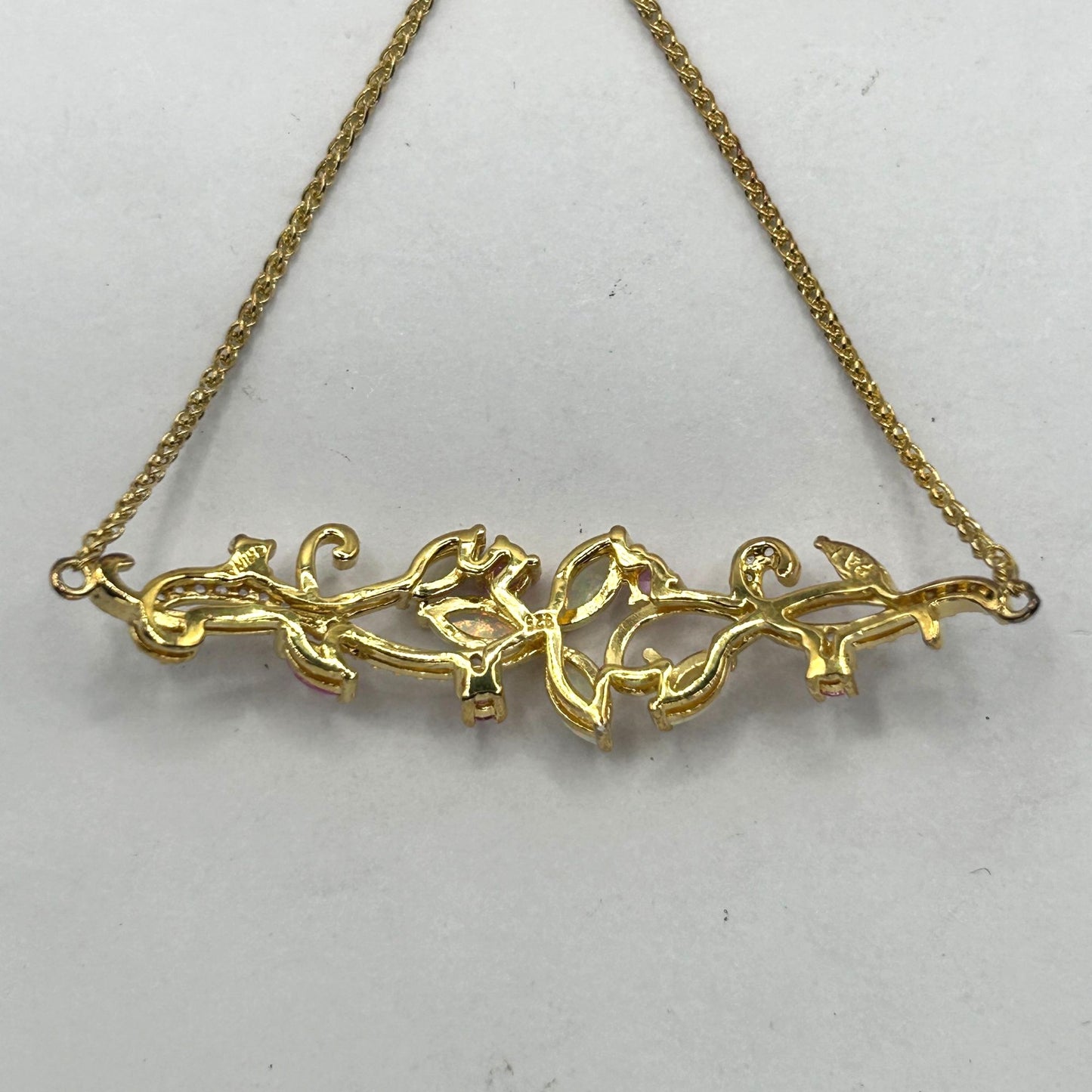 925 Sterling Silver Gold-Toned Opal, Pink Zircon and Pave CZ Slider Bracelet