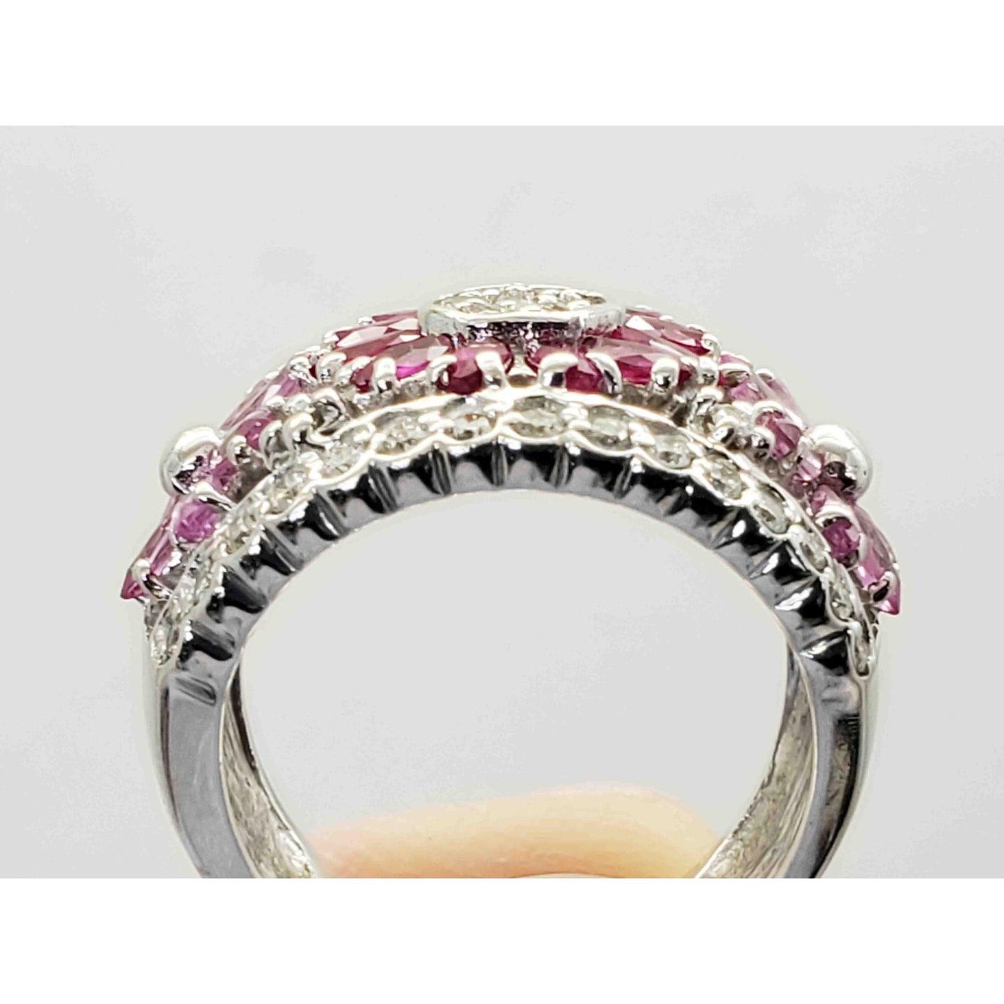 Pink Sapphire Ruby & Diamond Band Ring 14k White Gold Size 7.25