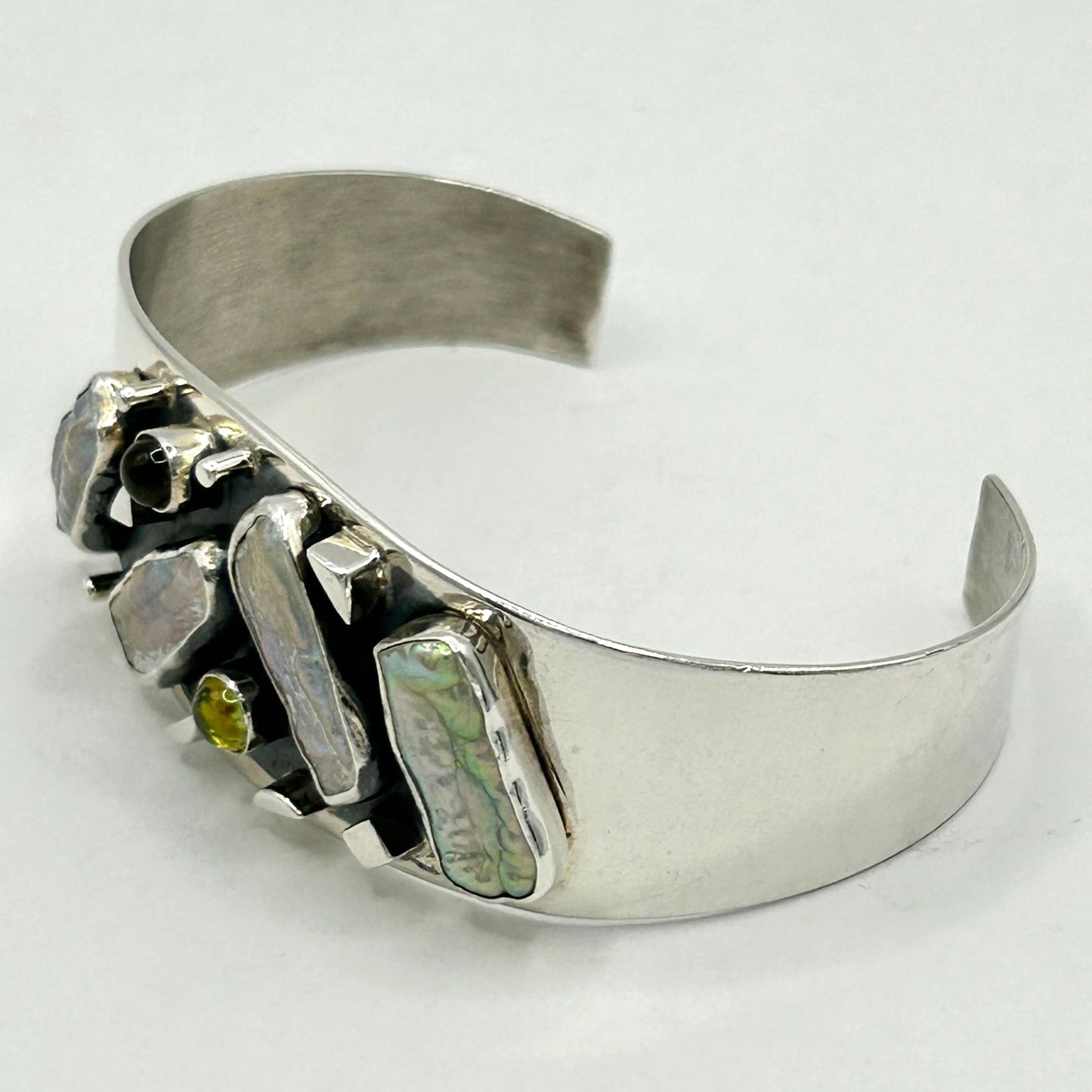 DTR Jay King Mine Finds Sterling Silver Abalone & Green Peridot Cuff Bracelet