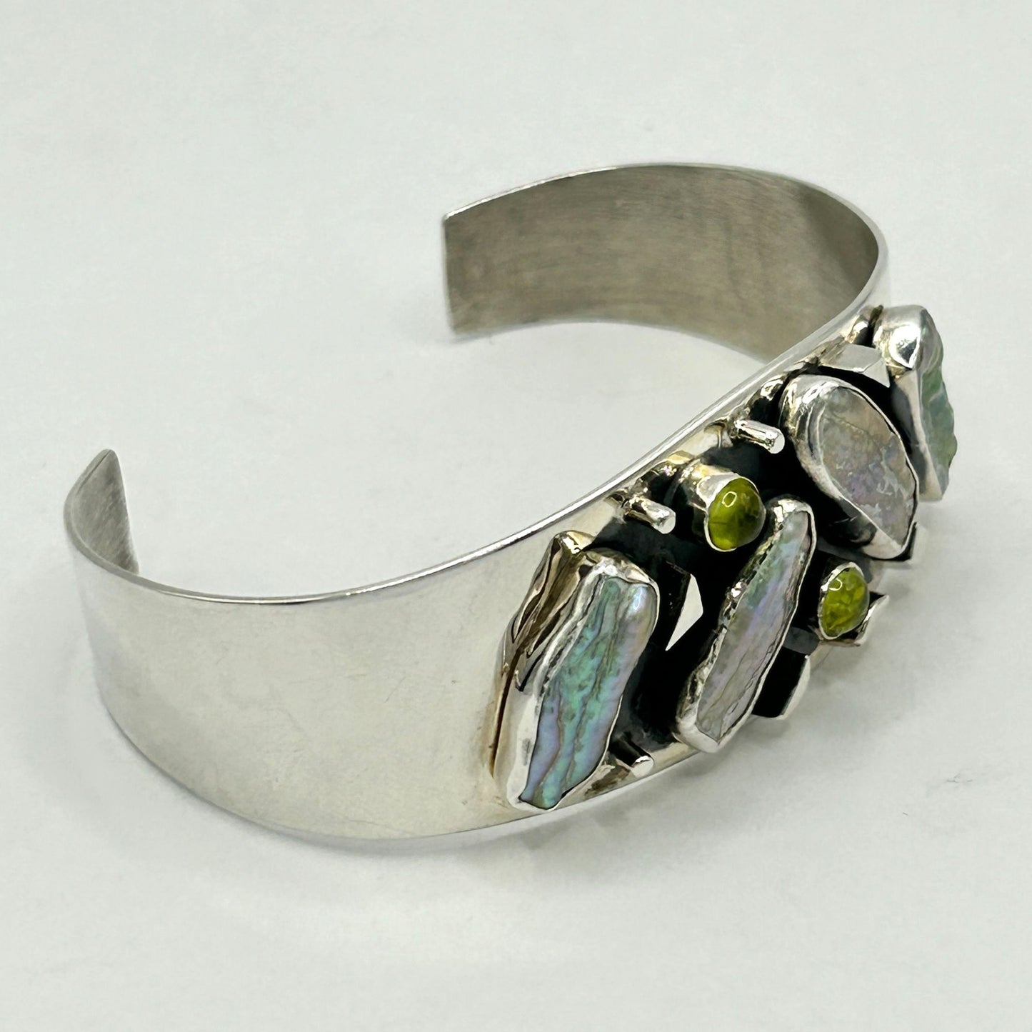 DTR Jay King Mine Finds Sterling Silver Abalone & Green Peridot Cuff Bracelet