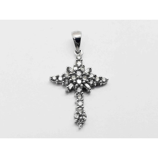 0.35 ctw Diamond Cluster Cross Charm Pendant 14k White Gold