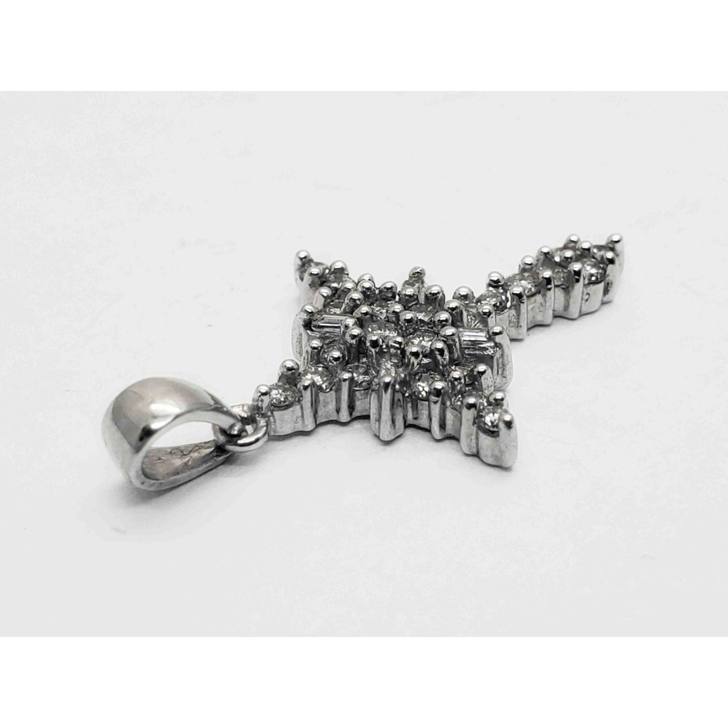 0.35 ctw Diamond Cluster Cross Charm Pendant 14k White Gold