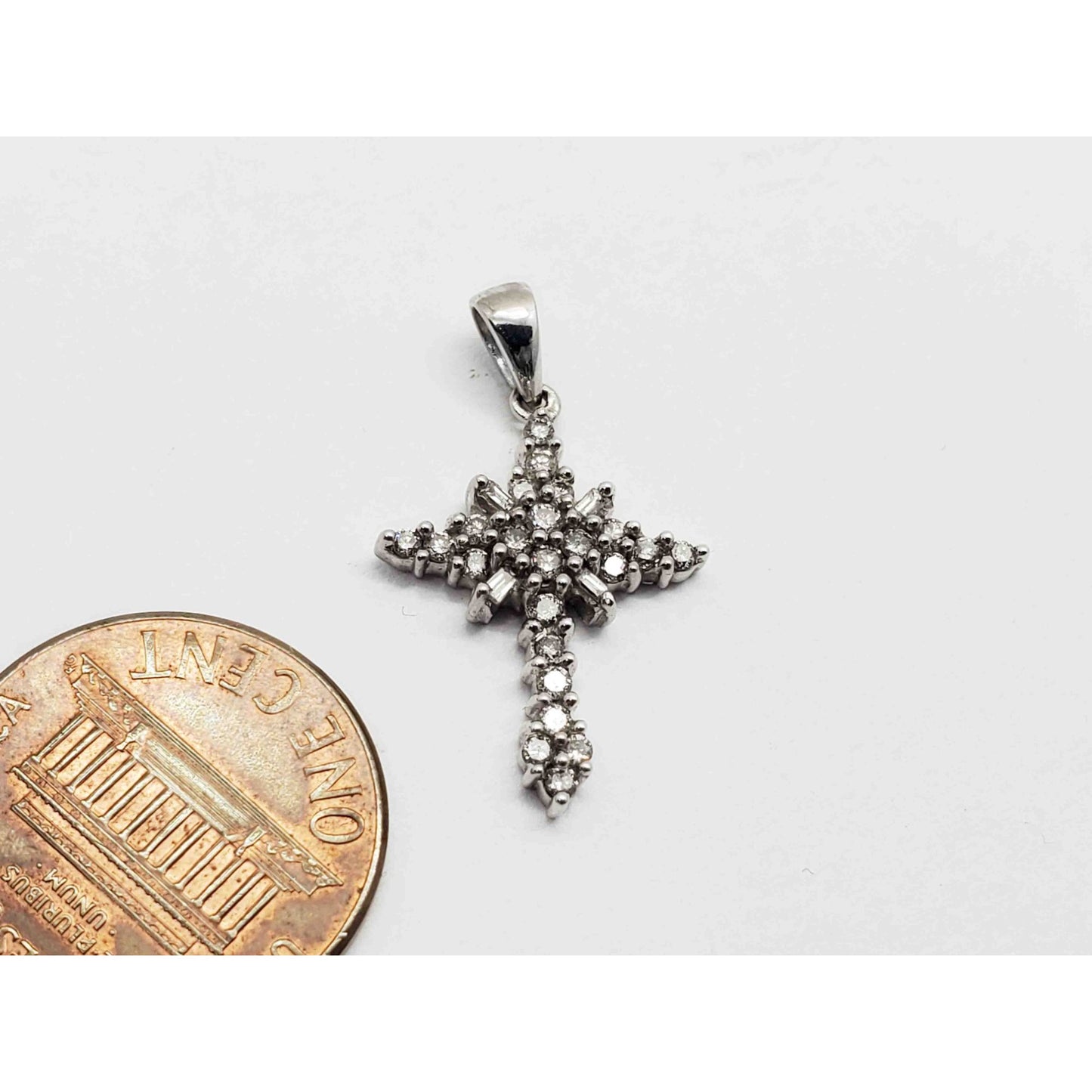 0.35 ctw Diamond Cluster Cross Charm Pendant 14k White Gold