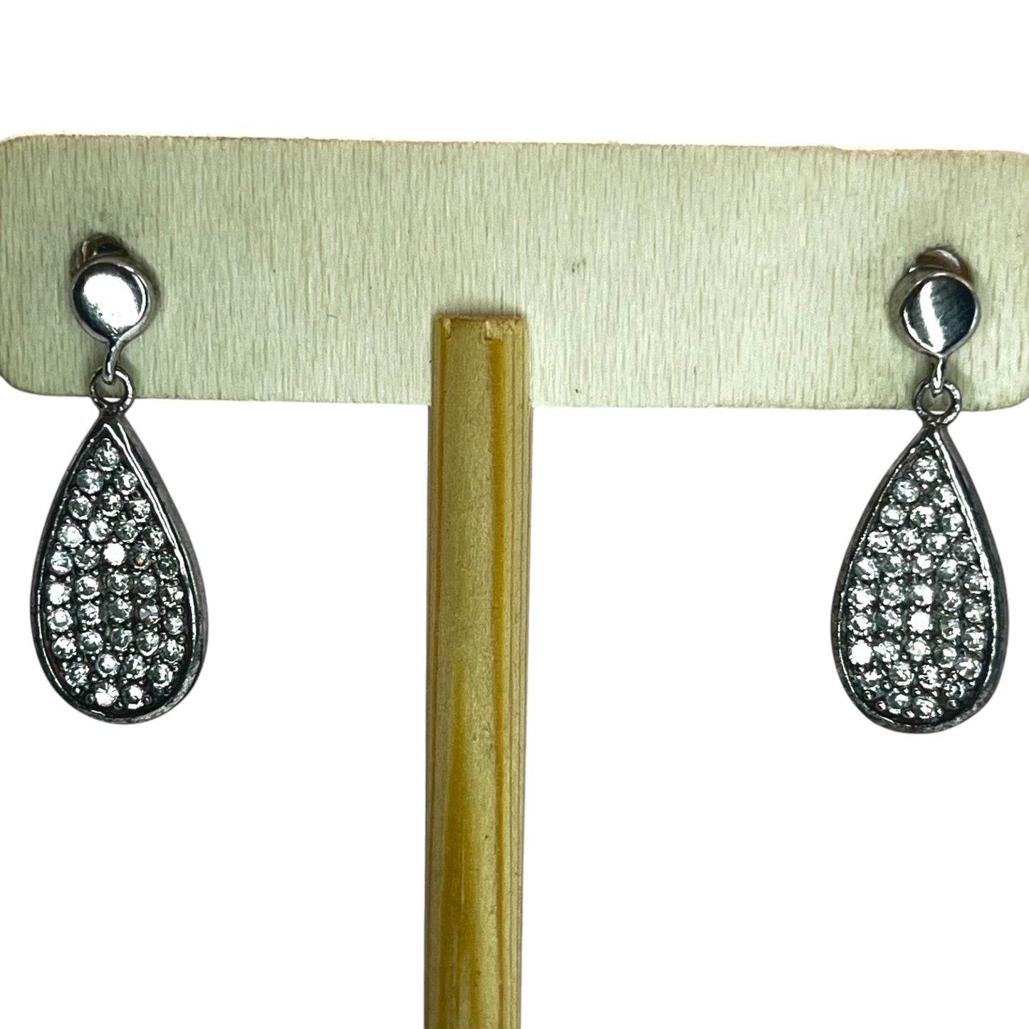 Sterling Silver Pave Cubic Zirconia Stone Drop Earrings Teardrop Formal Elegant