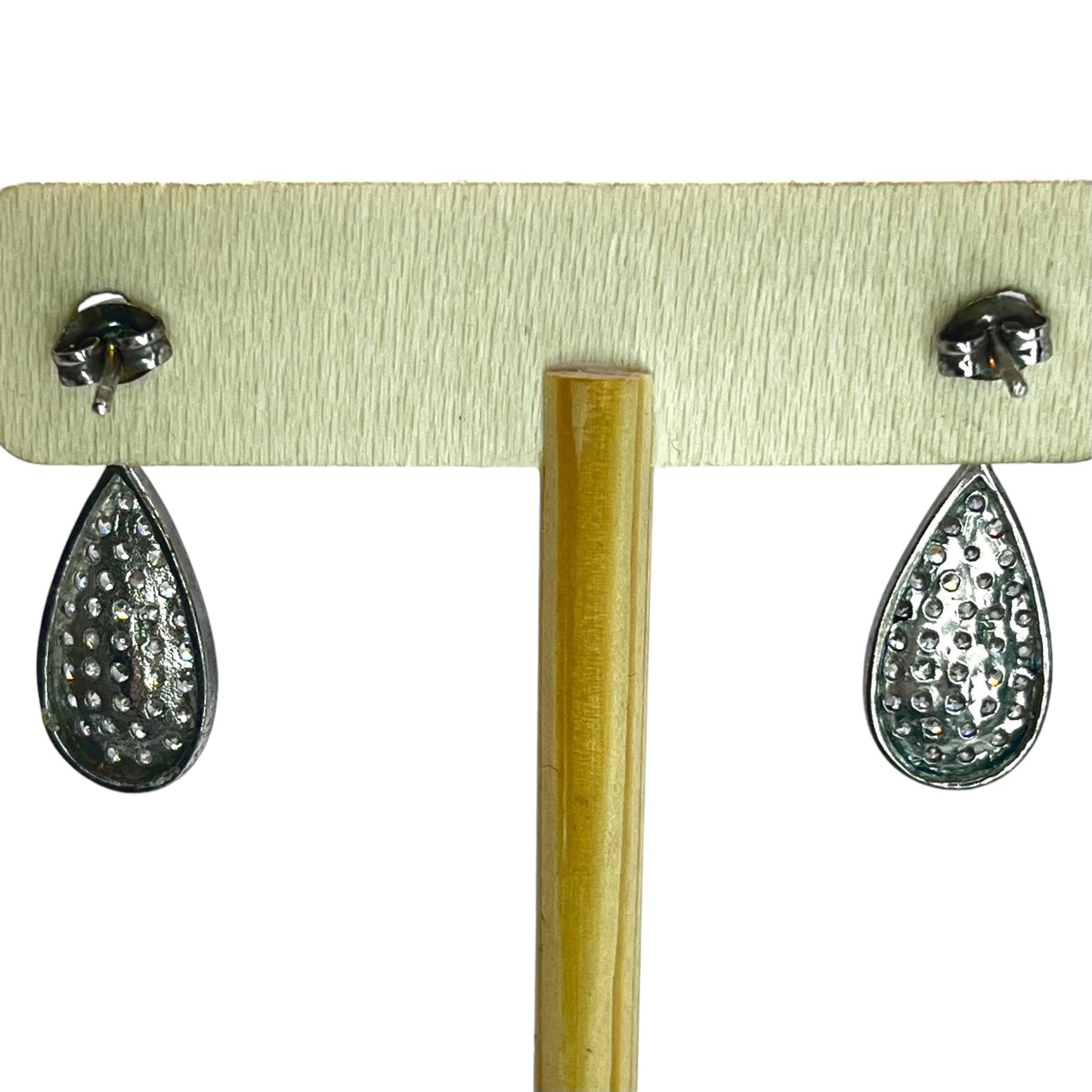 Sterling Silver Pave Cubic Zirconia Stone Drop Earrings Teardrop Formal Elegant