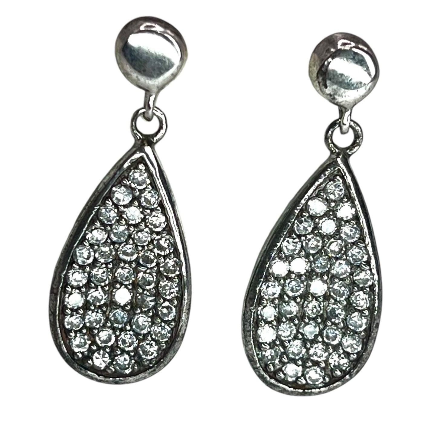 Sterling Silver Pave Cubic Zirconia Stone Drop Earrings Teardrop Formal Elegant