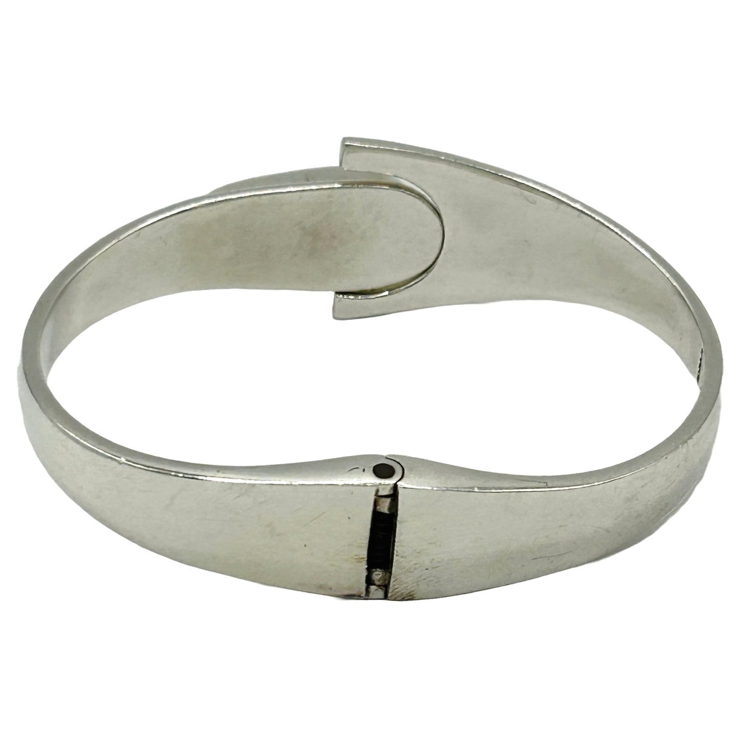 Taxco 925 Sterling Silver & Malachite Hinged Bangle Bracelet