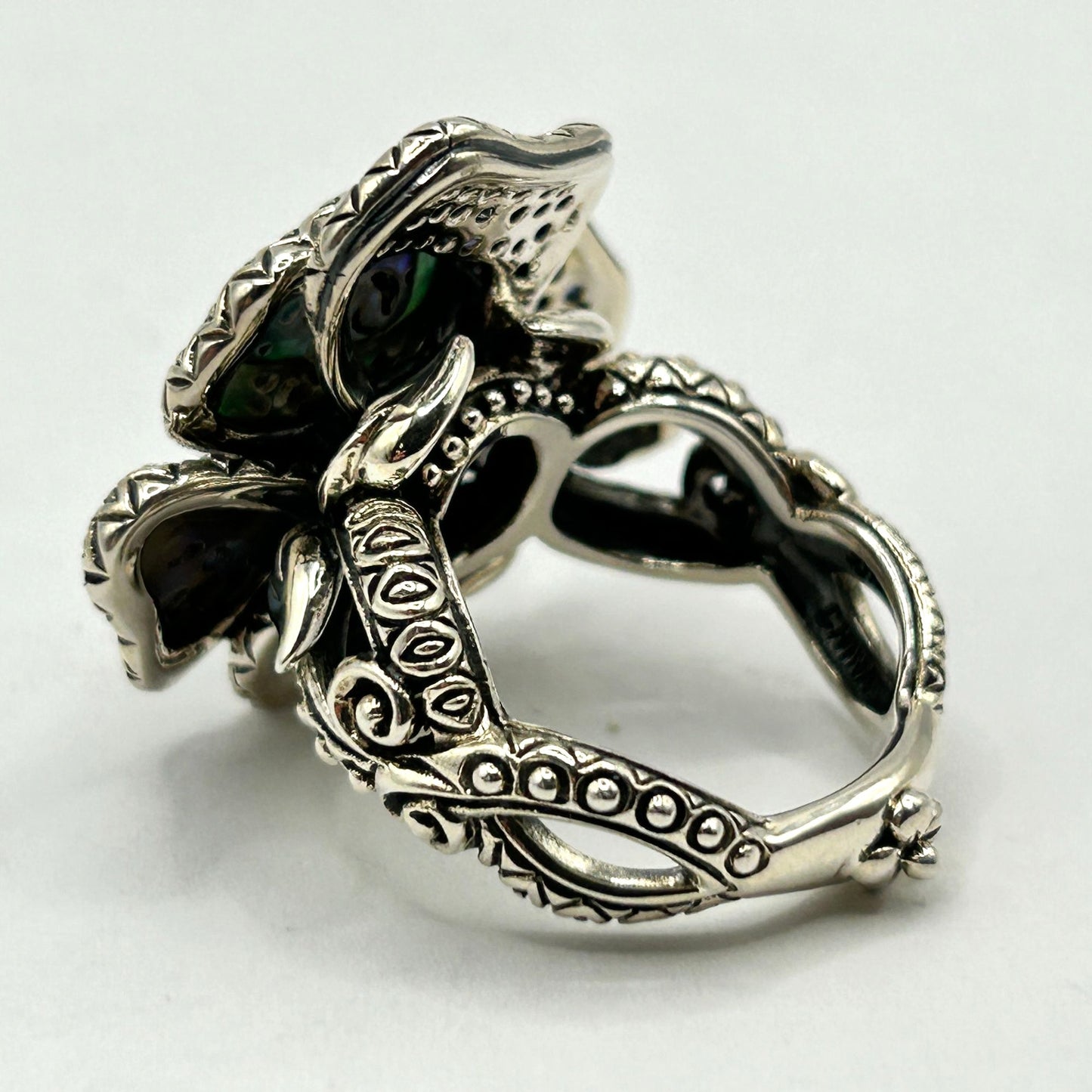 Barbara Bixby Sterling Silver & 18K Abalone and Gemstone Pansy Ring Size 7.5