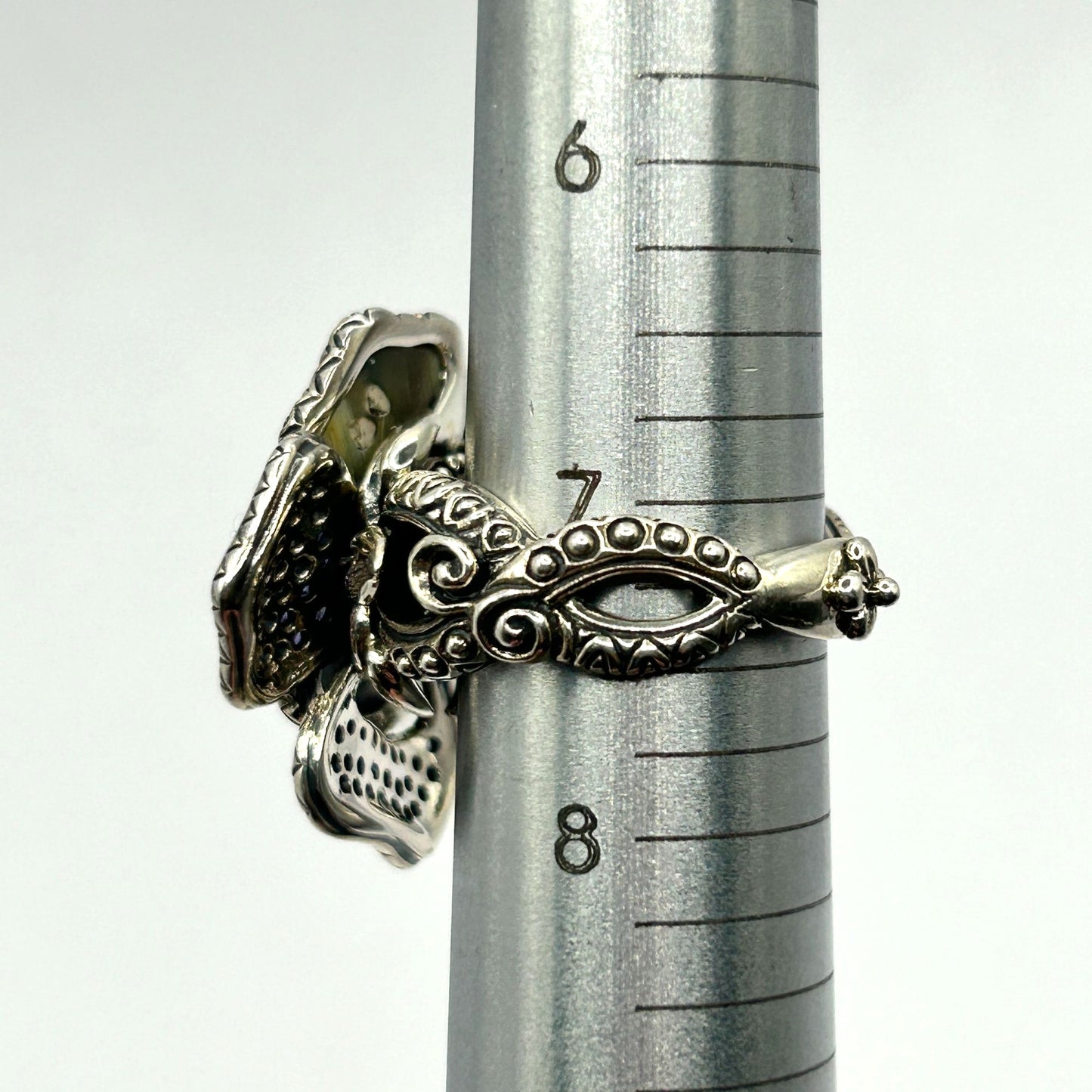 Barbara Bixby Sterling Silver & 18K Abalone and Gemstone Pansy Ring Size 7.5