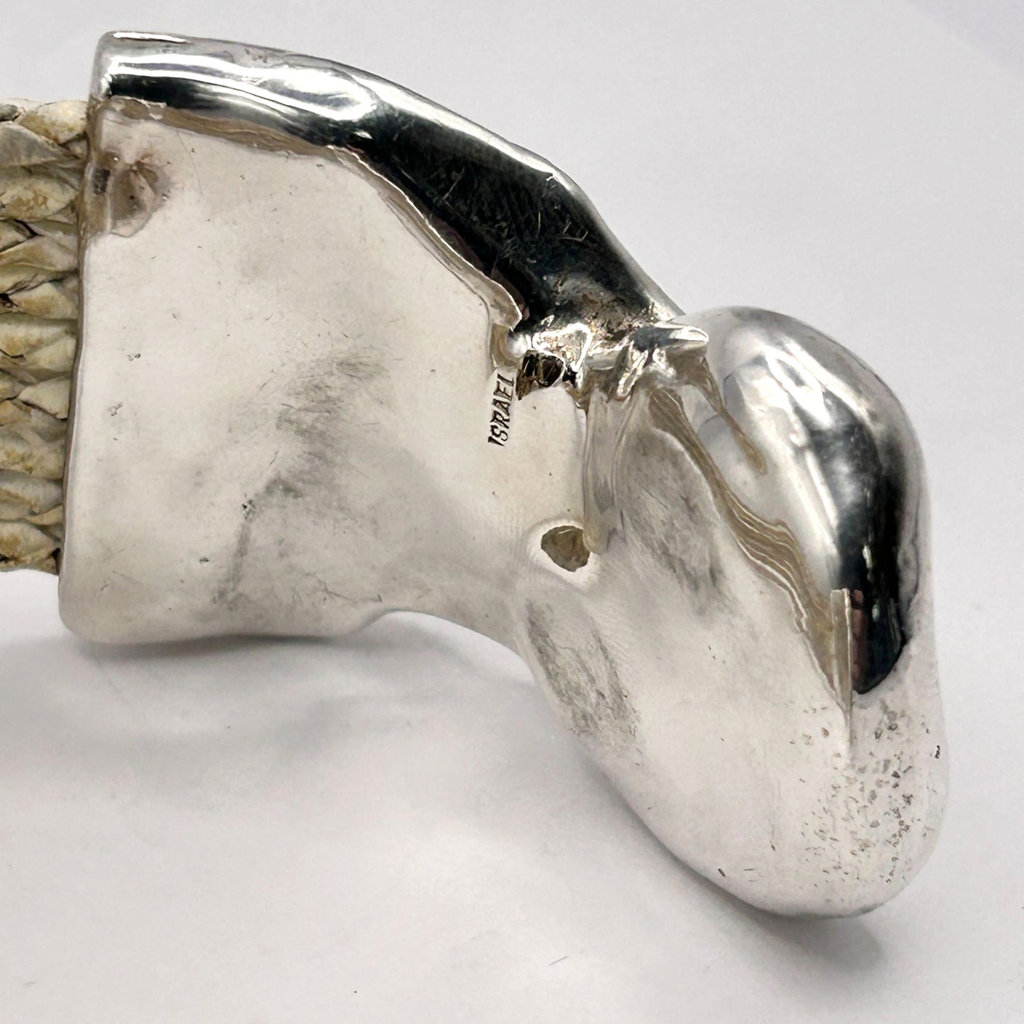 925 Sterling Silver Magnetic Clasp 8.75" Leather Bracelet Israel 47.4g
