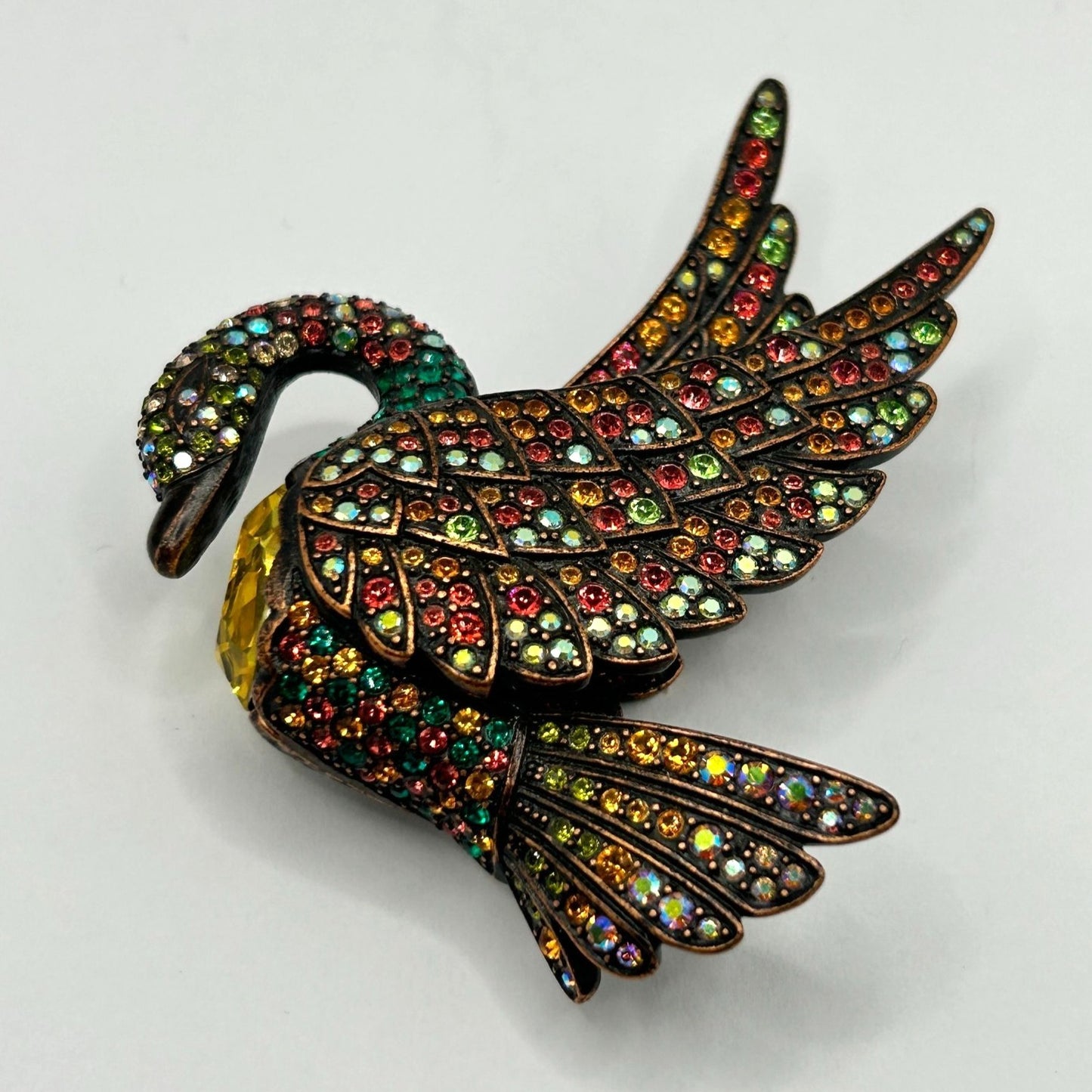 Vintage Joan Rivers Multi Crystal & Big Belly Stone Swan Pin