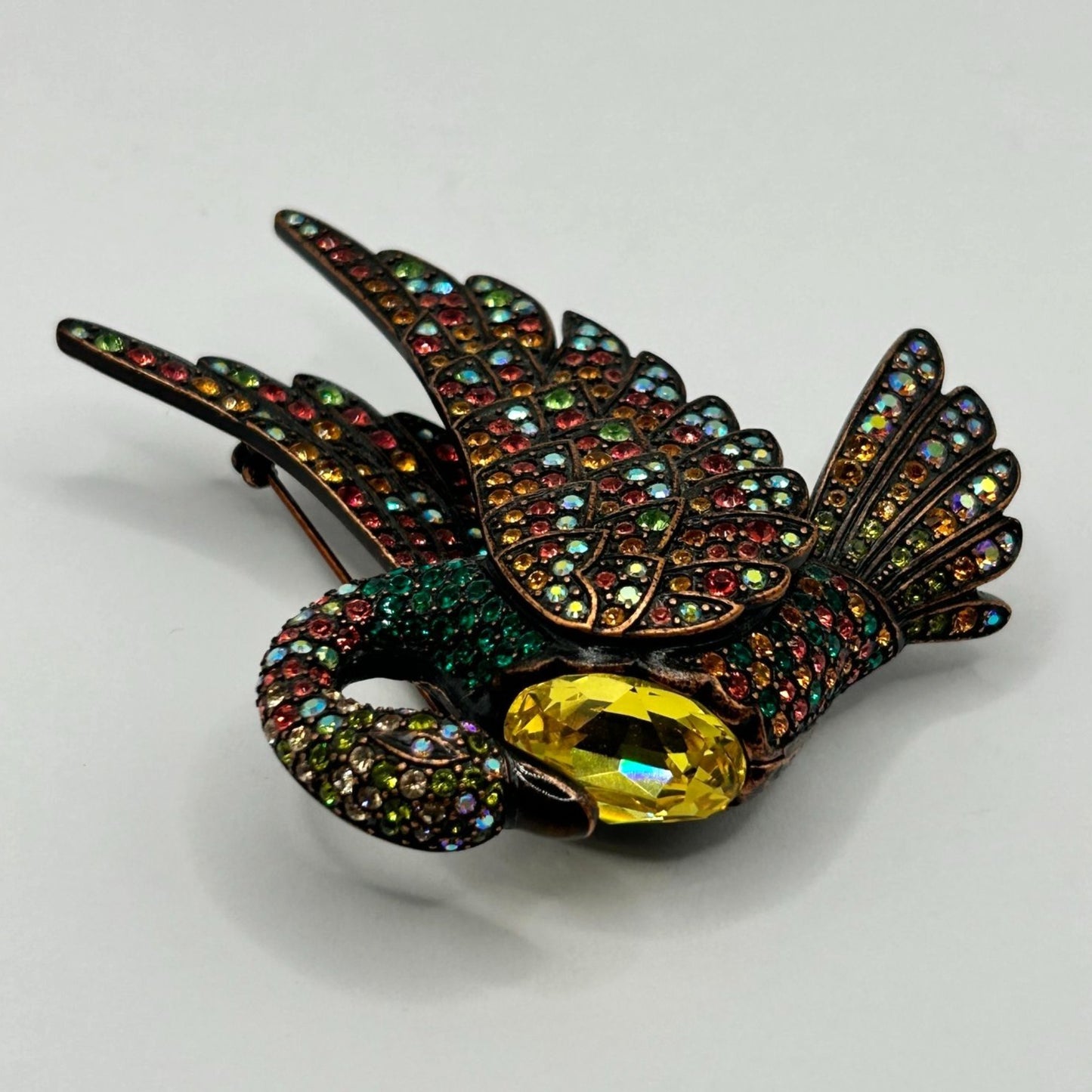 Vintage Joan Rivers Multi Crystal & Big Belly Stone Swan Pin