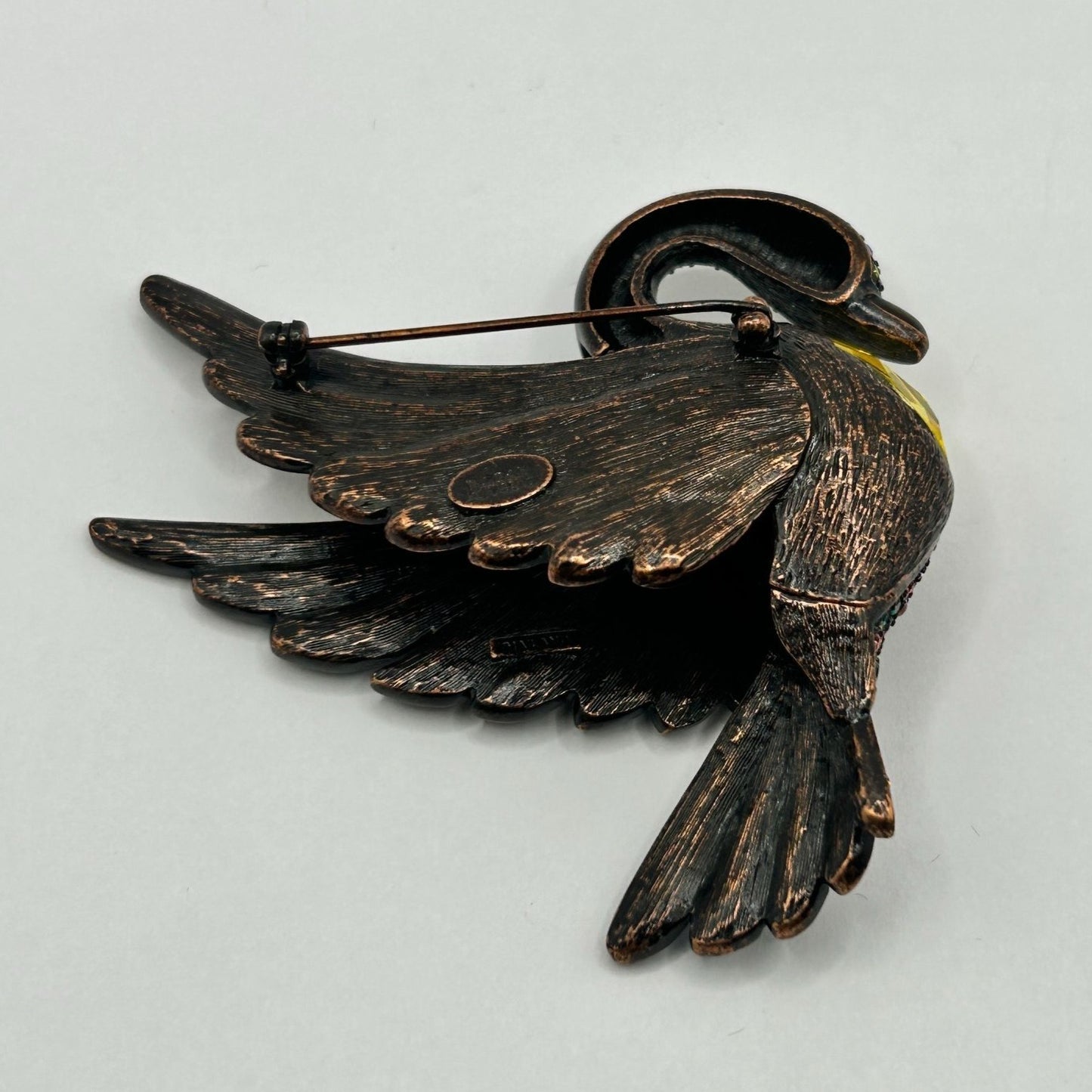 Vintage Joan Rivers Multi Crystal & Big Belly Stone Swan Pin