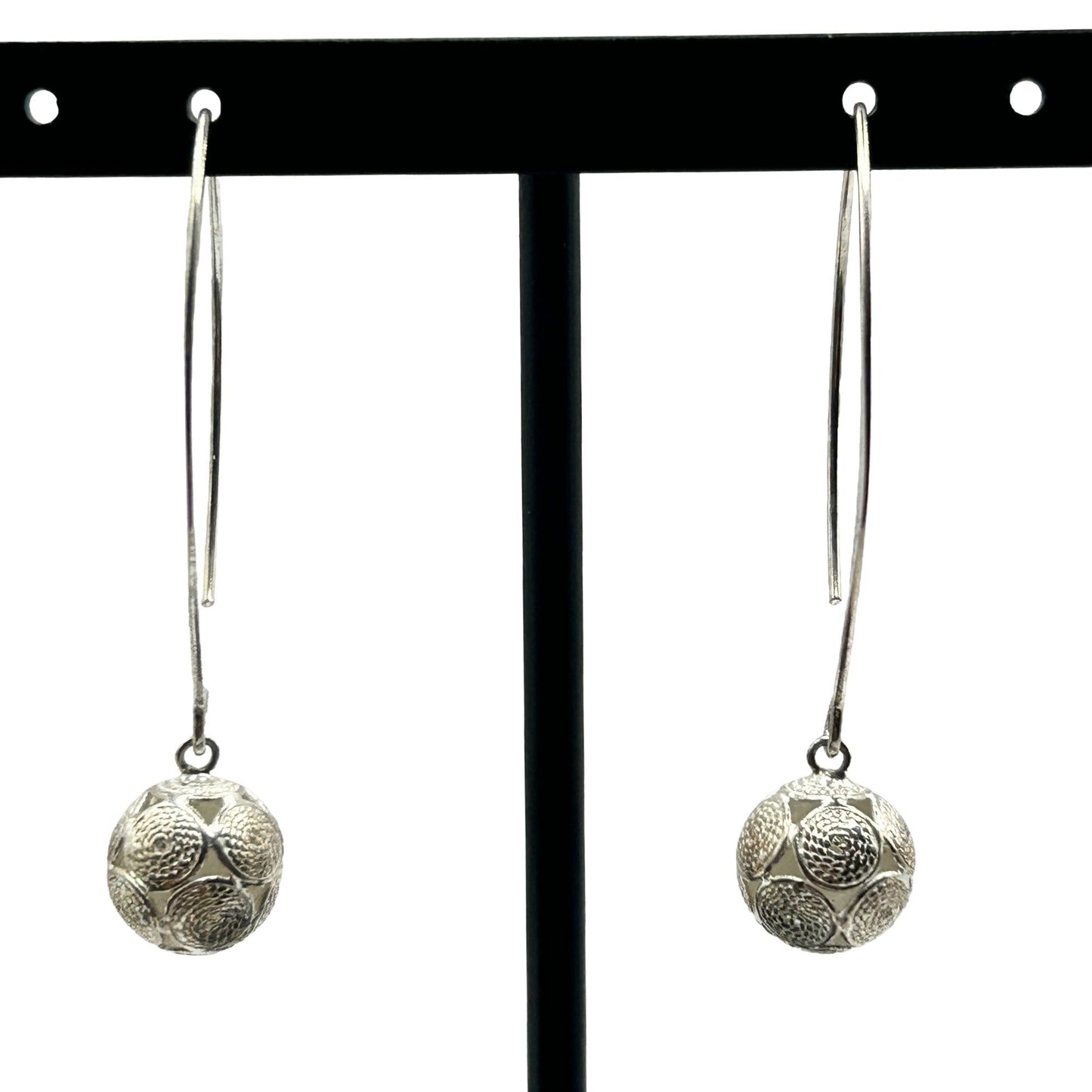 925 Sterling Silver Filigree Ball Dangle/Drop Hook Earrings