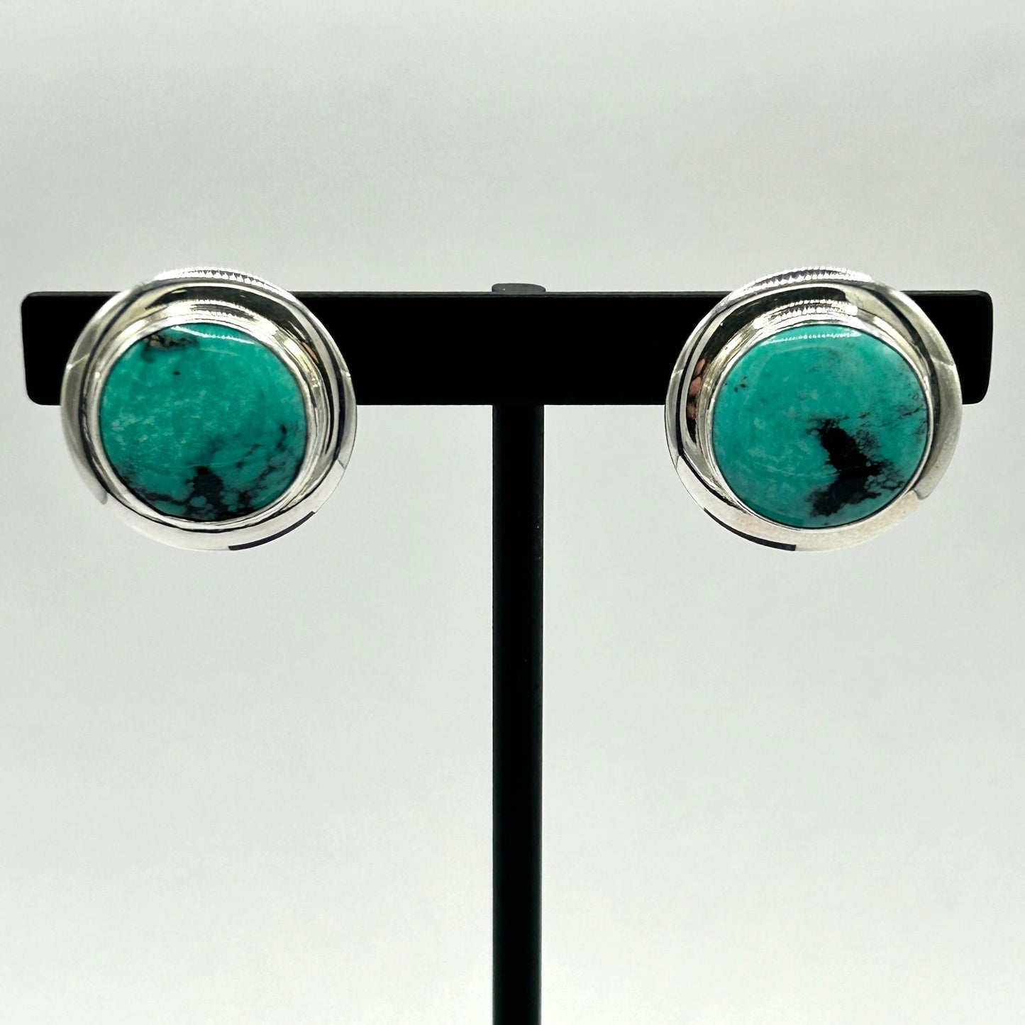 Jay King Sterling Silver Navajo Circular Stud Earrings - Hand Stamped 925 - 9mm