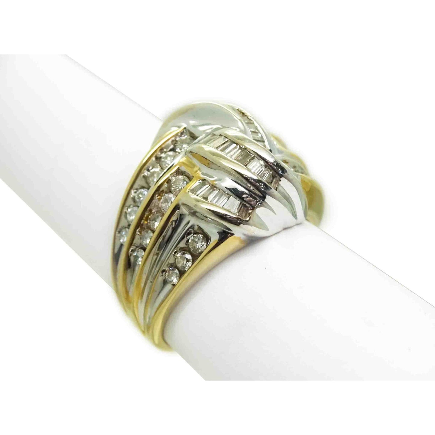 Natural Diamond Weave Design Cocktail Ring 14k Two-Tone Gold Size 7
