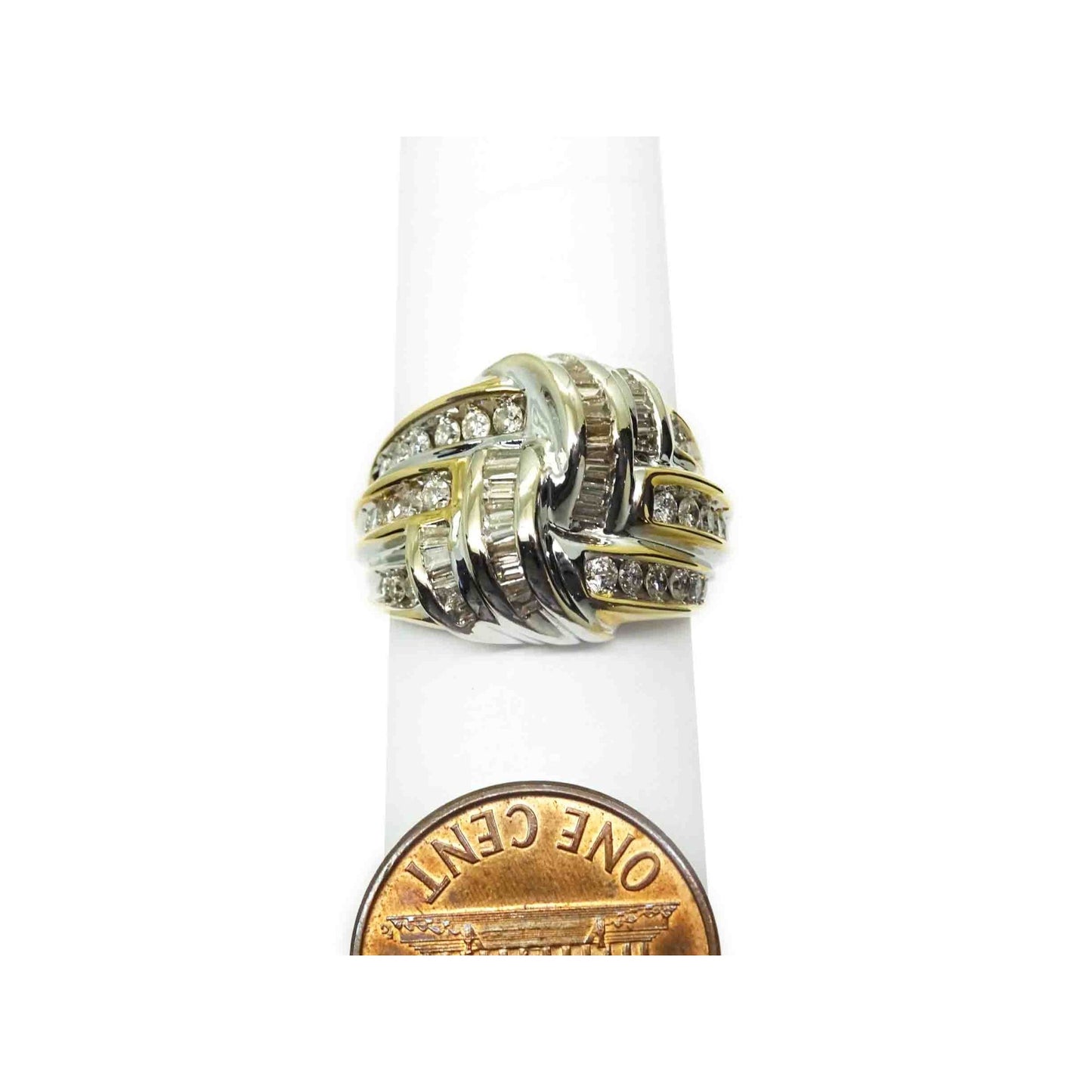 Natural Diamond Weave Design Cocktail Ring 14k Two-Tone Gold Size 7