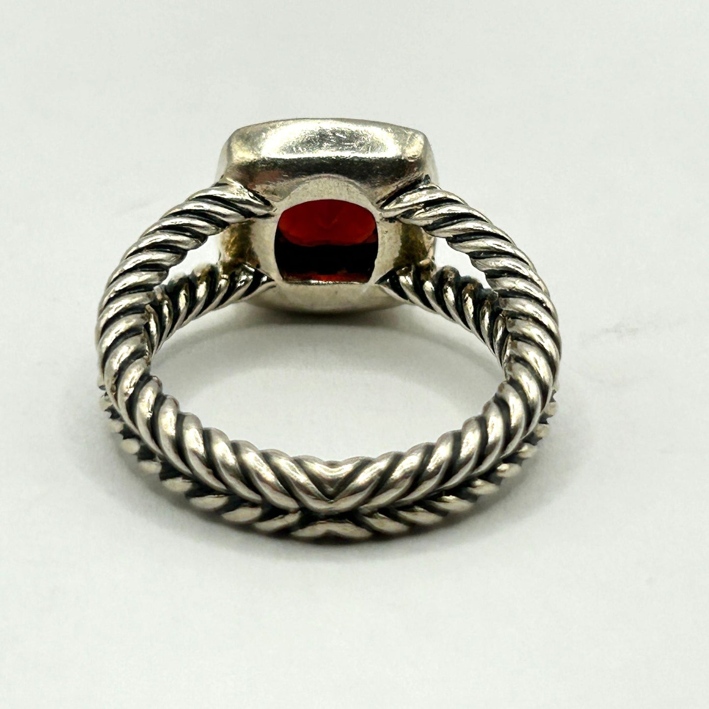David Yurman Petite Albion Ring Sterling Silver with Garnet and Diamonds, Size 7