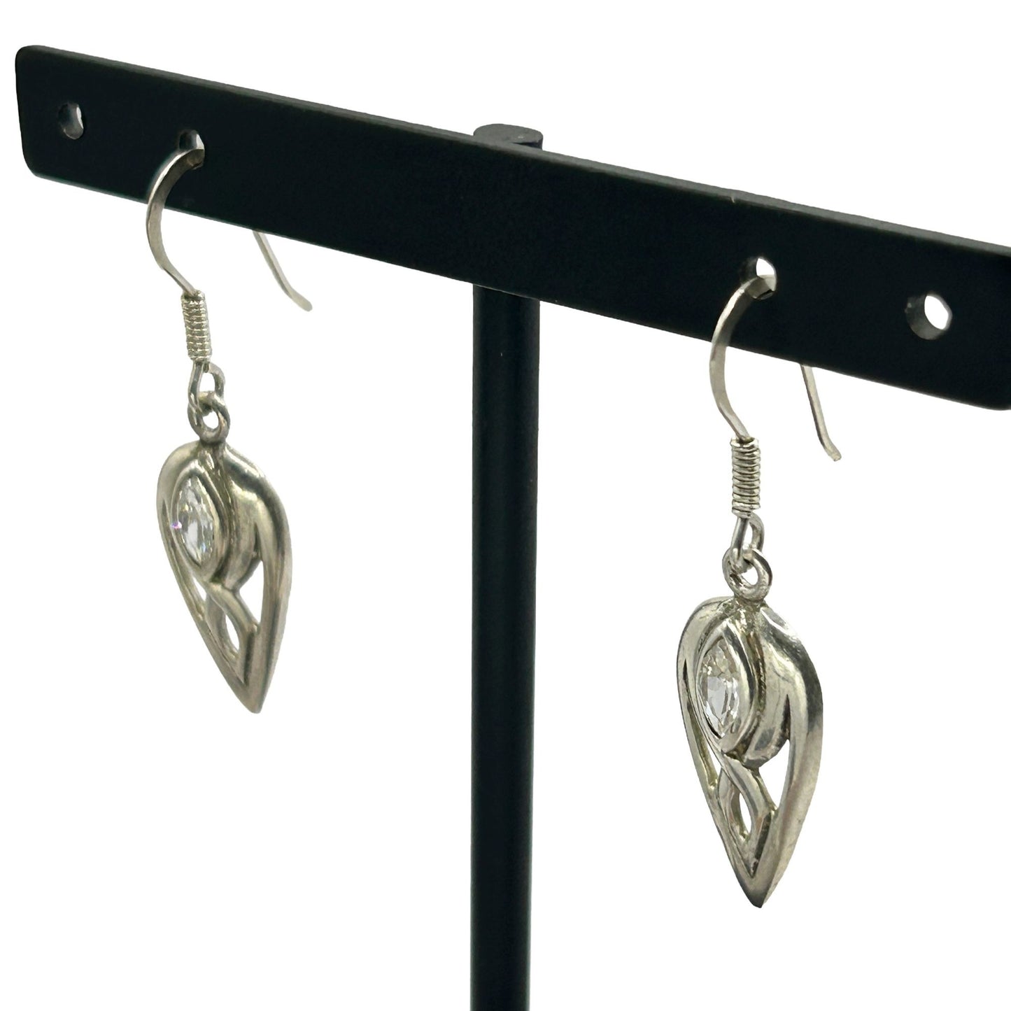 925 Sterling Silver Teardrop Fish Hook Drop Earrings With Marquise Cut CZ's