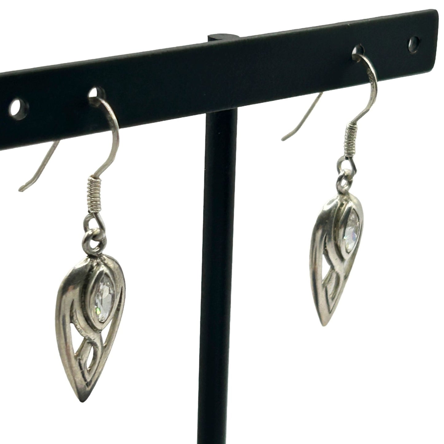 925 Sterling Silver Teardrop Fish Hook Drop Earrings With Marquise Cut CZ's