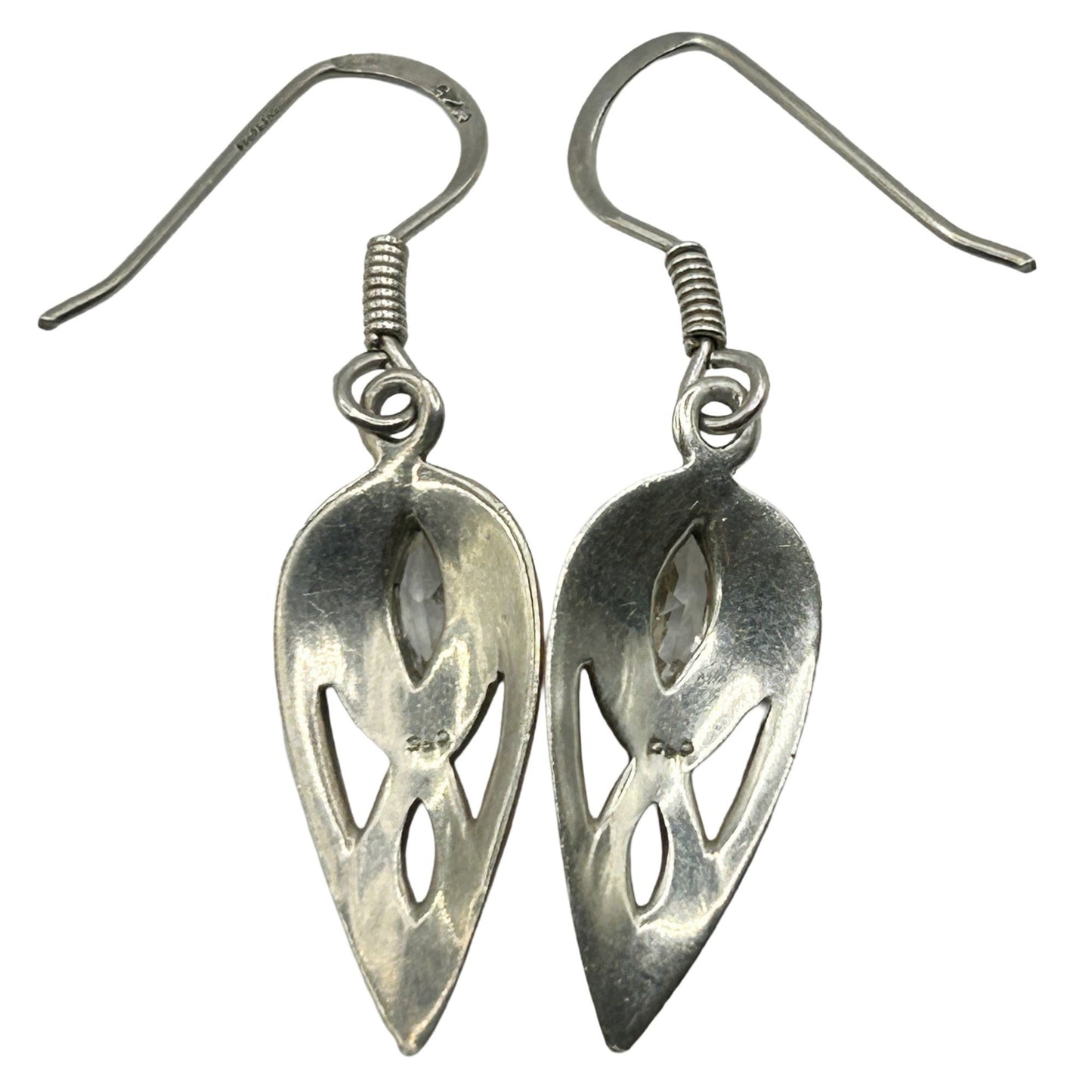 925 Sterling Silver Teardrop Fish Hook Drop Earrings With Marquise Cut CZ's