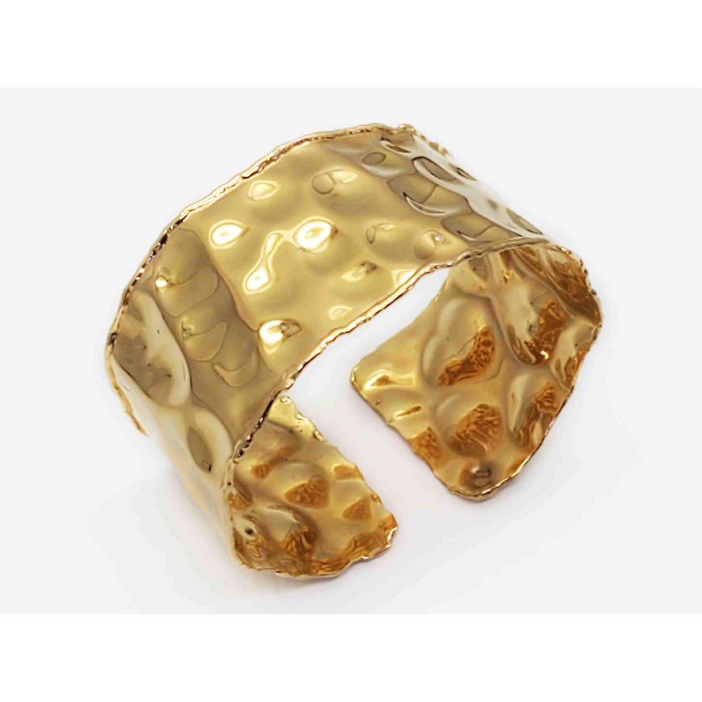 Italian Hammered Finish Wide Cuff Bracelet 18k Yellow Gold 26.8 Grams