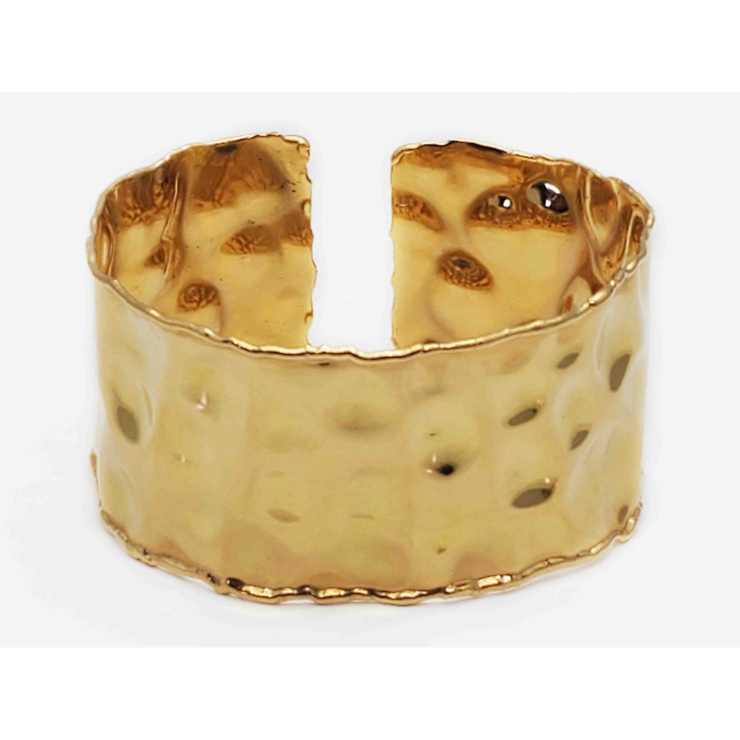 Italian Hammered Finish Wide Cuff Bracelet 18k Yellow Gold 26.8 Grams