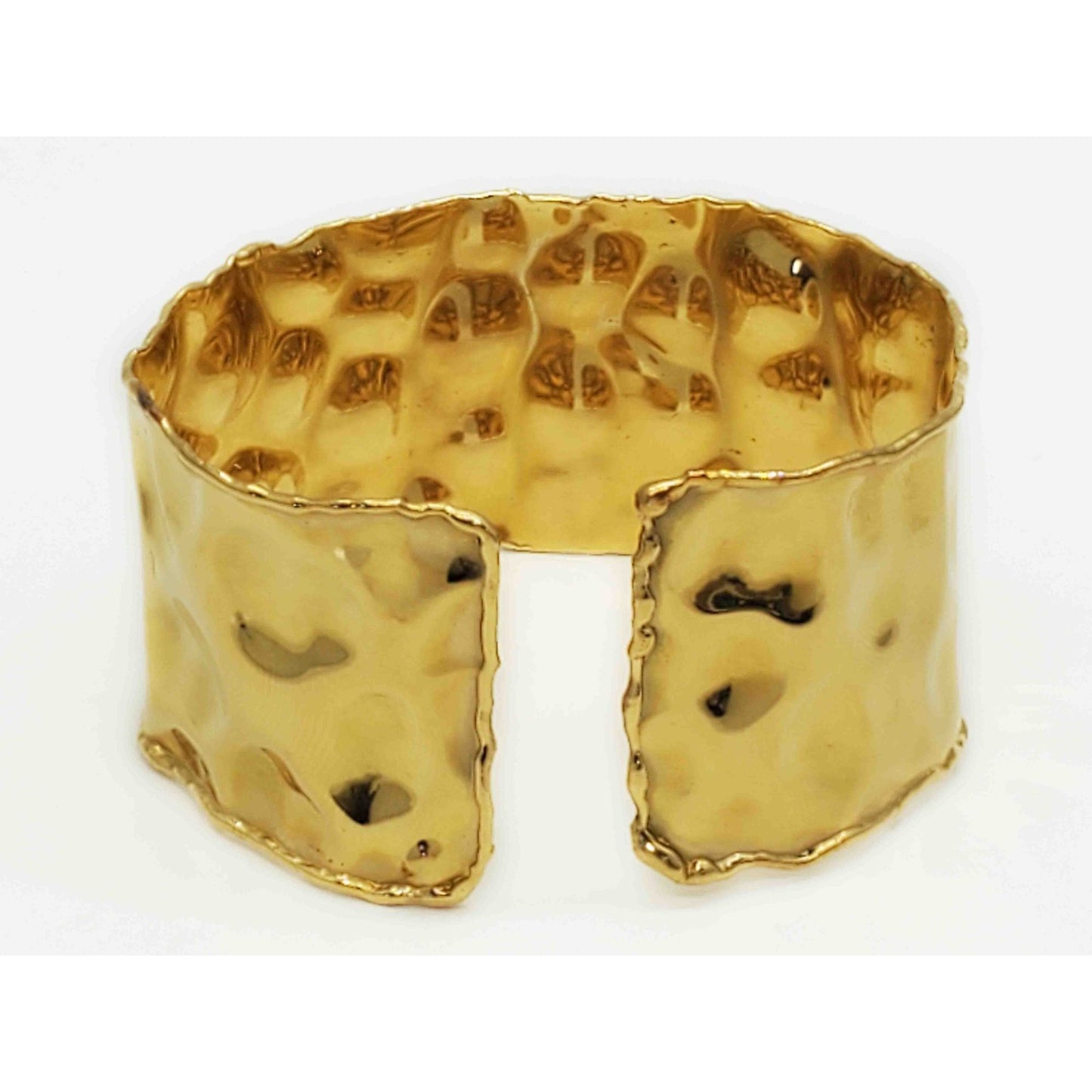 Italian Hammered Finish Wide Cuff Bracelet 18k Yellow Gold 26.8 Grams
