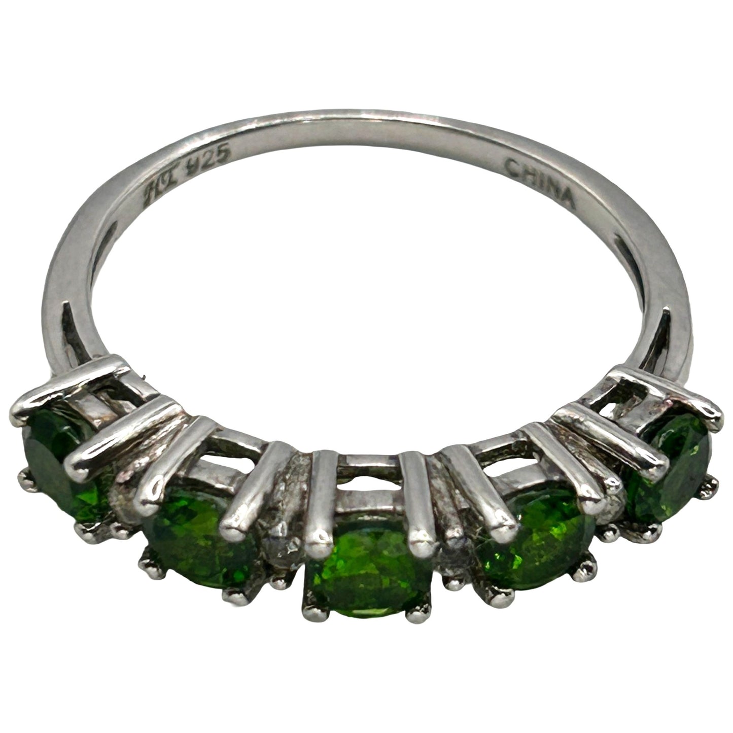 Chromium Diopside with White Topaz Rhodium Plated Sterling Silver Ring - Size 9