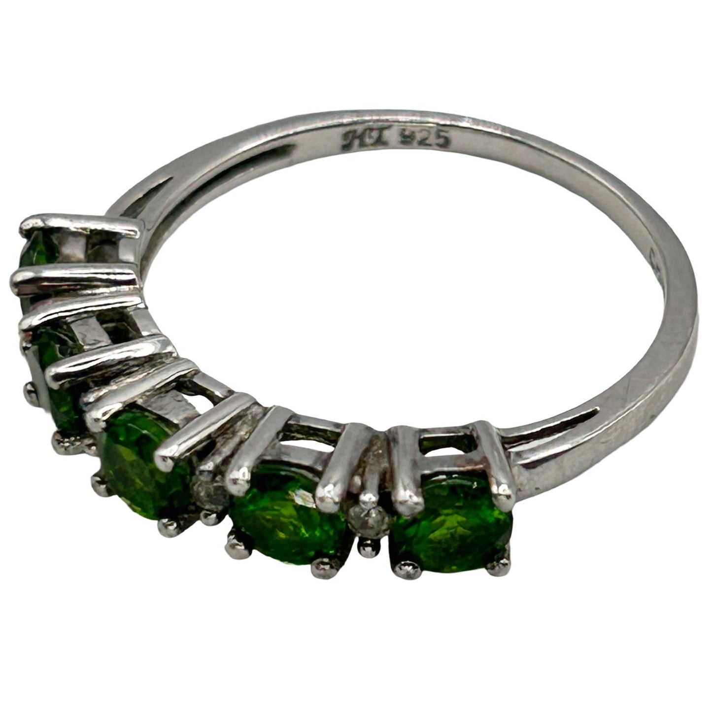 Chromium Diopside with White Topaz Rhodium Plated Sterling Silver Ring - Size 9