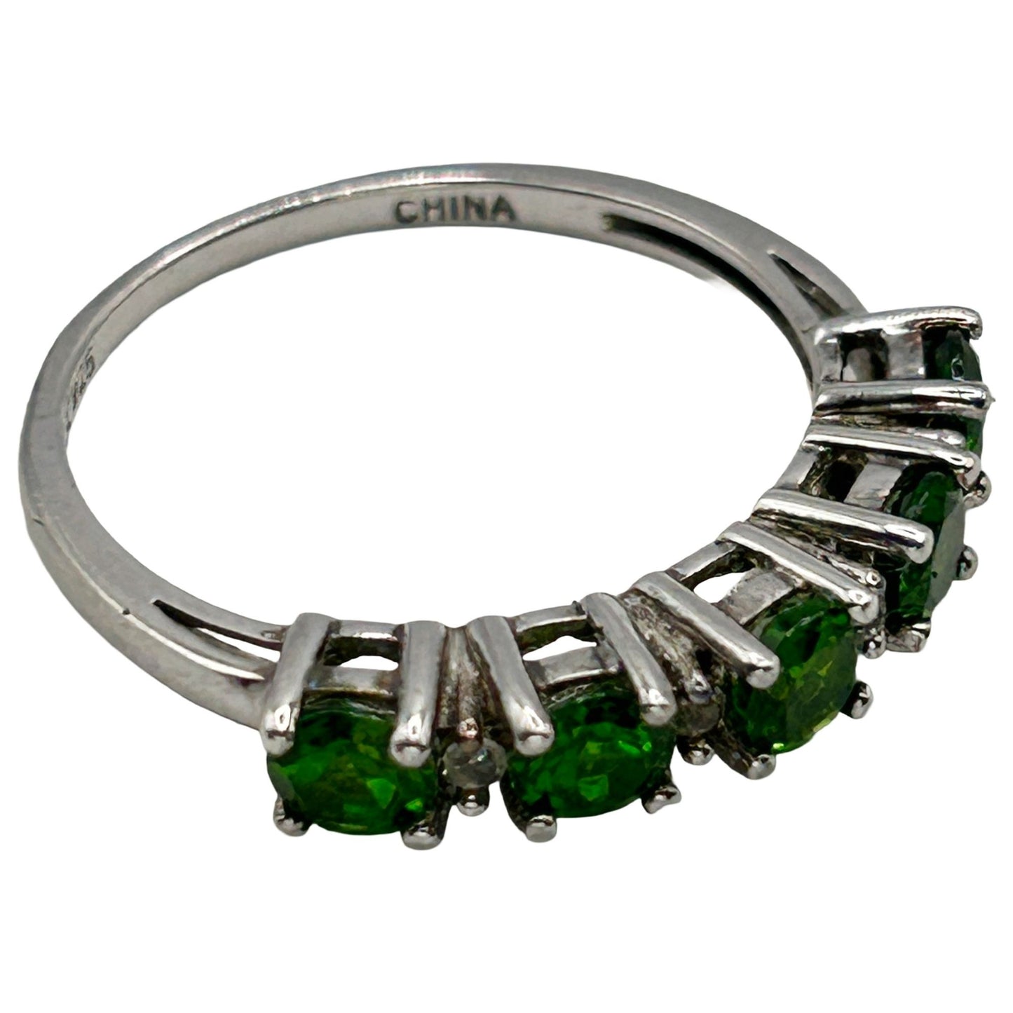 Chromium Diopside with White Topaz Rhodium Plated Sterling Silver Ring - Size 9