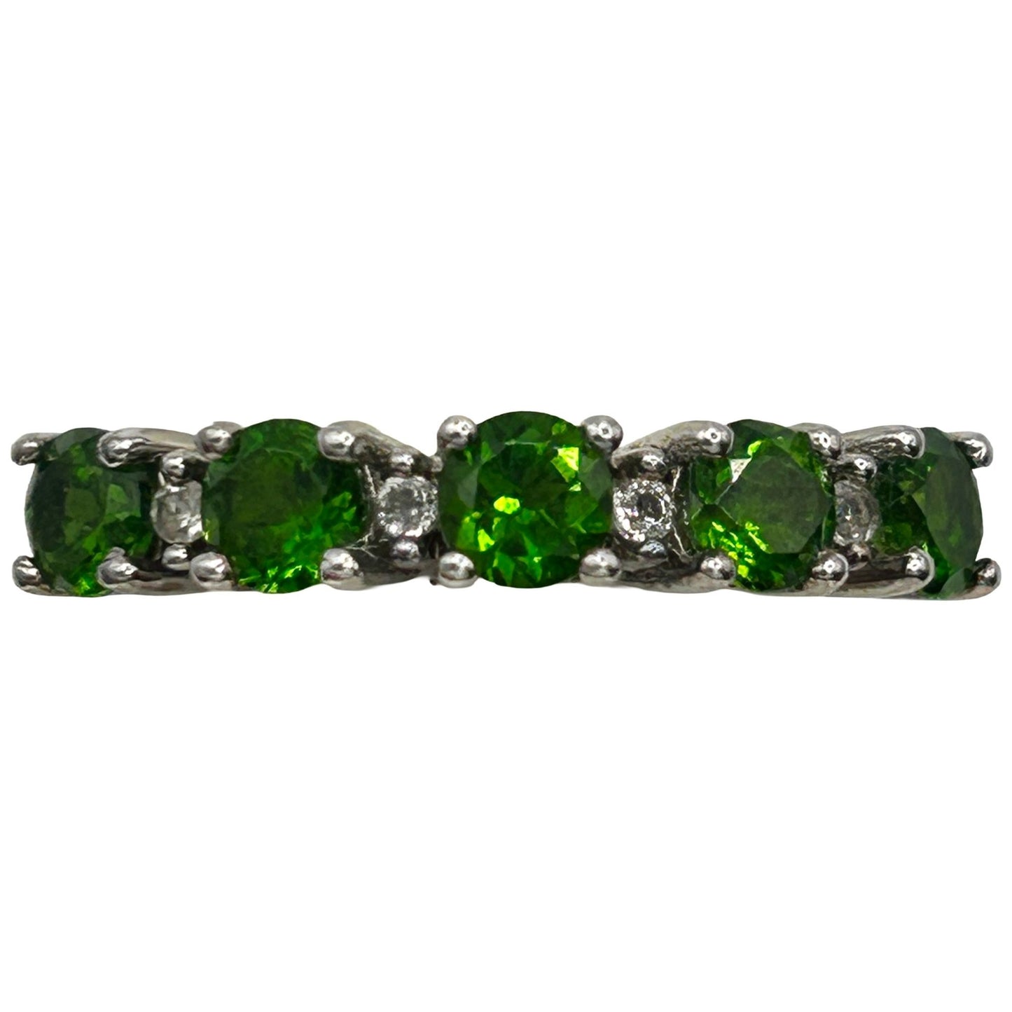 Chromium Diopside with White Topaz Rhodium Plated Sterling Silver Ring - Size 9