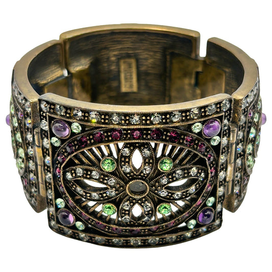 Heidi Daus Vintage Multi-Colored Swarovski Jeweled Hinged Cuff Bracelet
