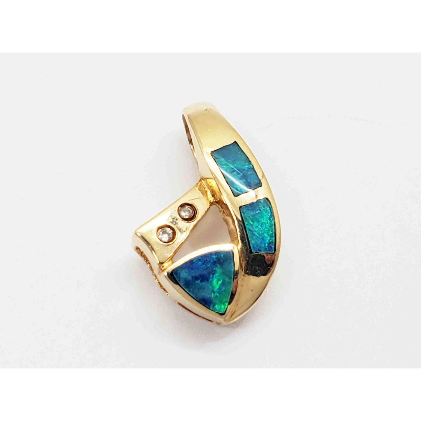 Natural Black Opal Inlay & Diamond Accent Slide Pendant 14k Gold