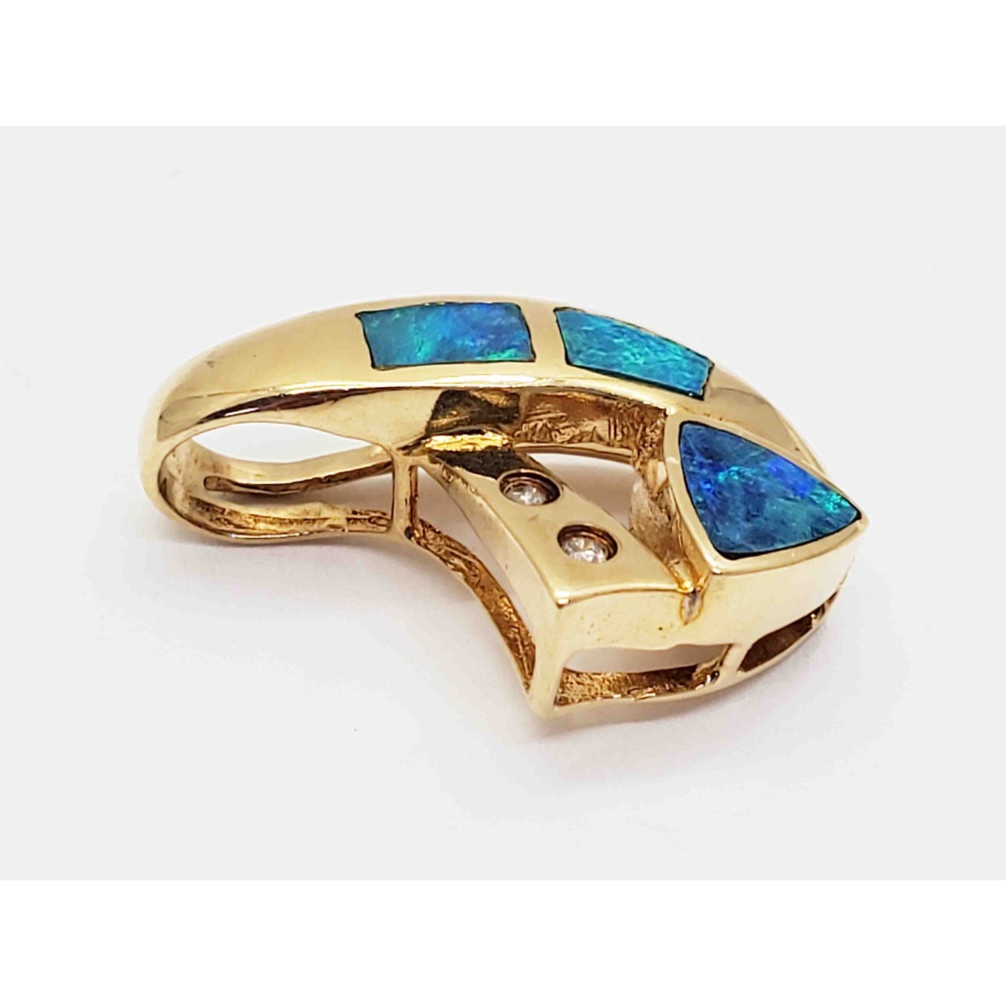 Natural Black Opal Inlay & Diamond Accent Slide Pendant 14k Gold