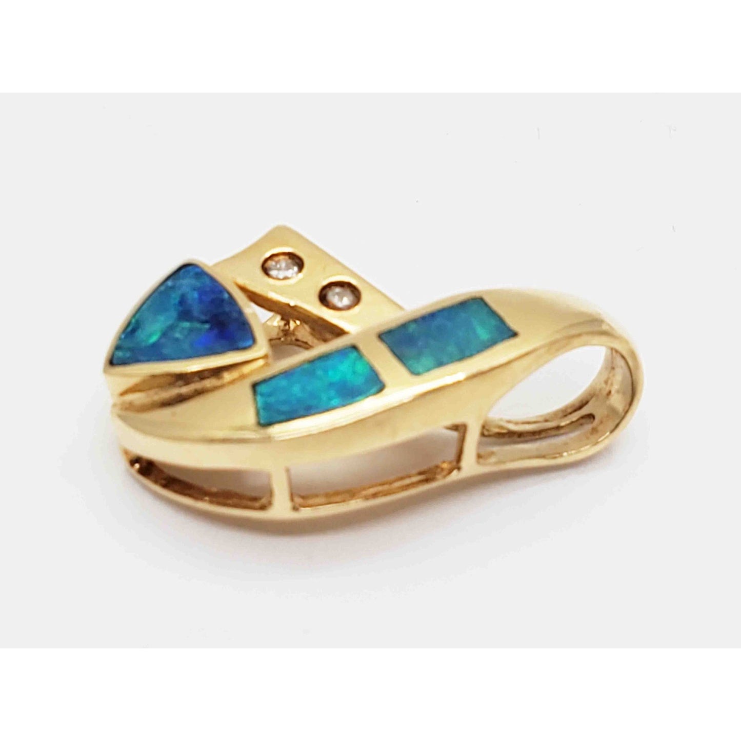 Natural Black Opal Inlay & Diamond Accent Slide Pendant 14k Gold