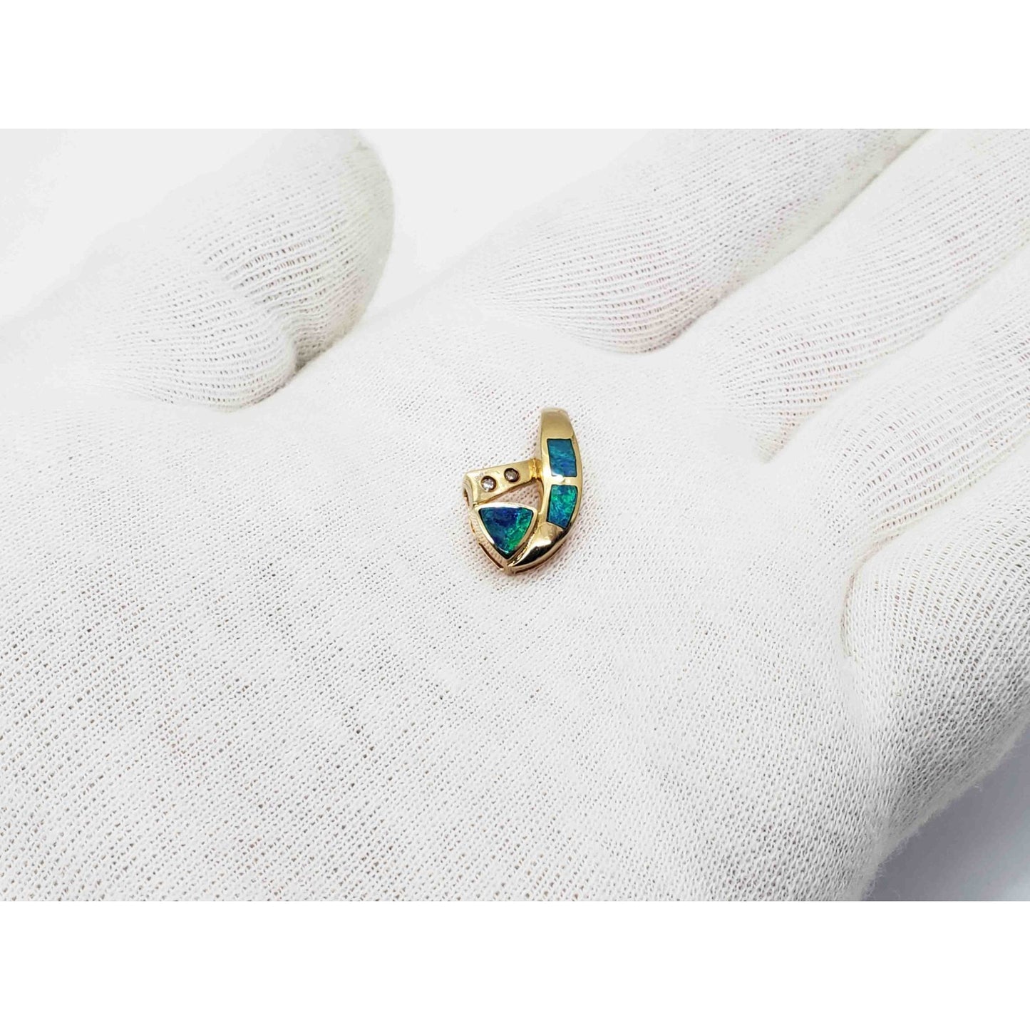 Natural Black Opal Inlay & Diamond Accent Slide Pendant 14k Gold