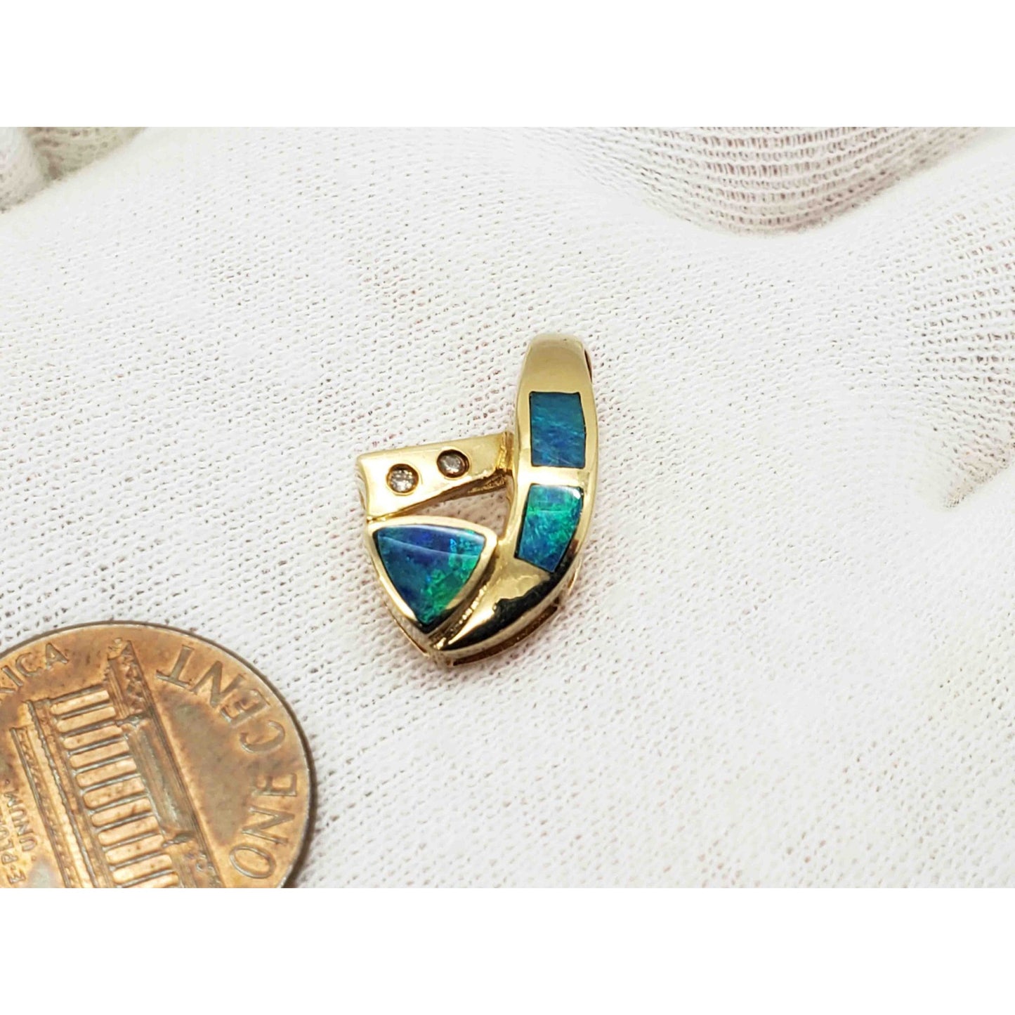 Natural Black Opal Inlay & Diamond Accent Slide Pendant 14k Gold