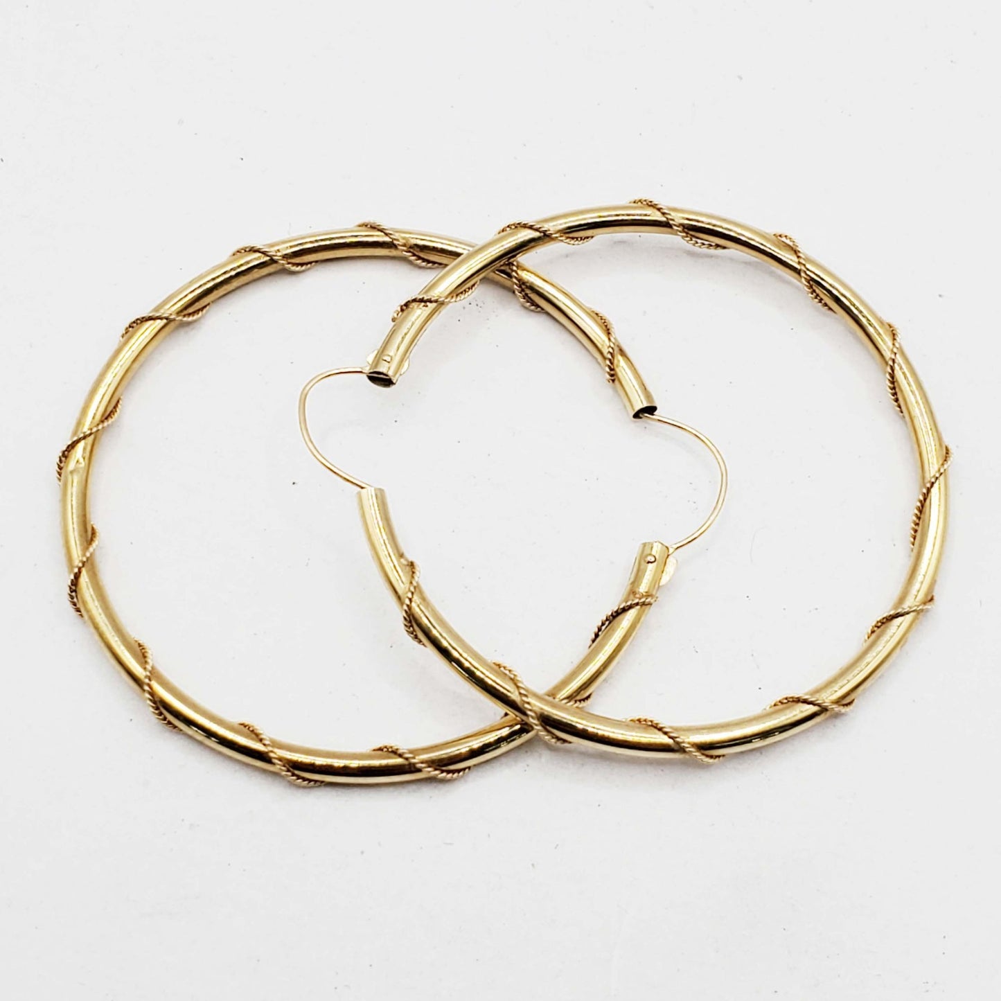 Twist Wrap Dangle Hoop Earrings 1-1/2" Diameter 14k Gold