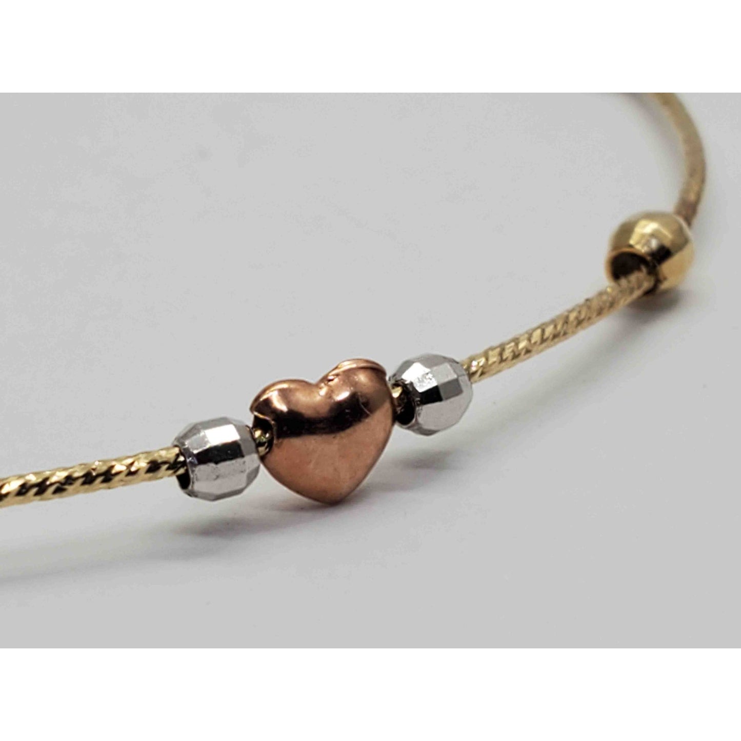 Heart Charm Bead Love Bracelet 14k Multi-Tone Gold