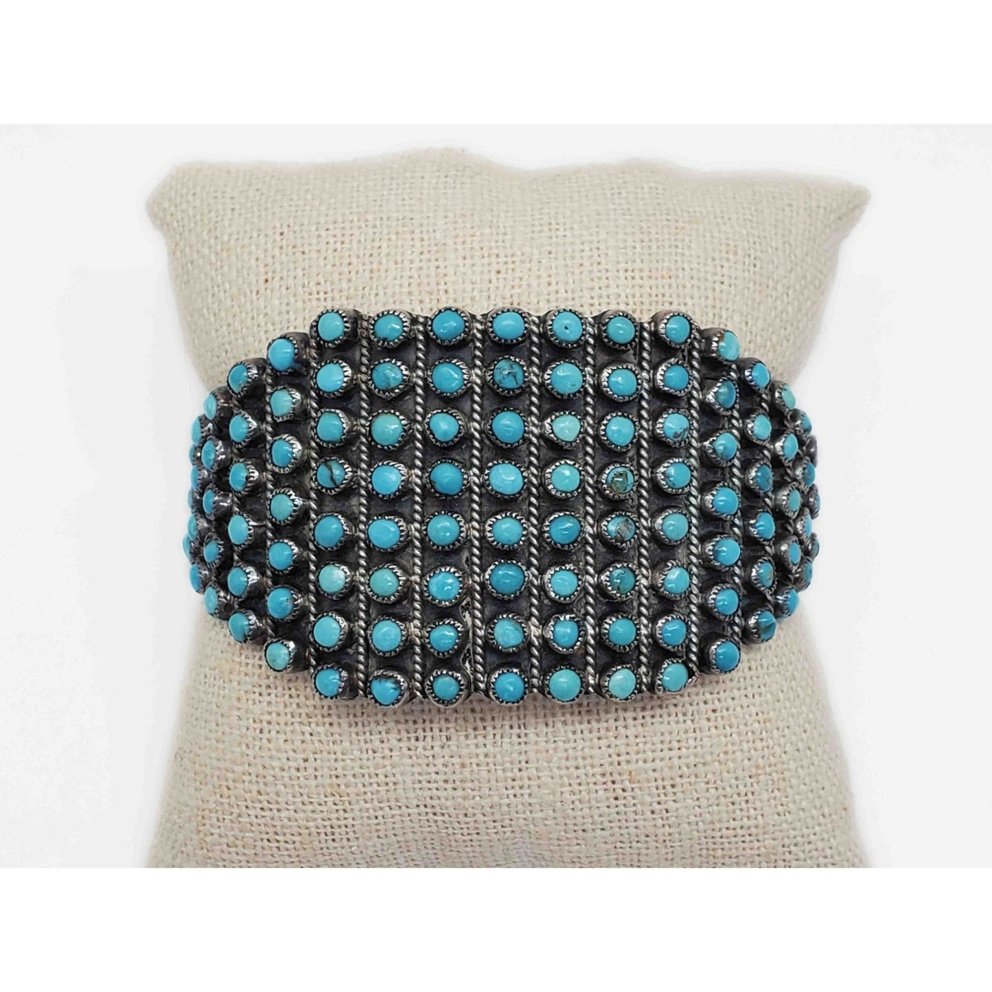 Vintage J.M. Begay Navajo Native American Petit Point Turquoise Cuff Sterling