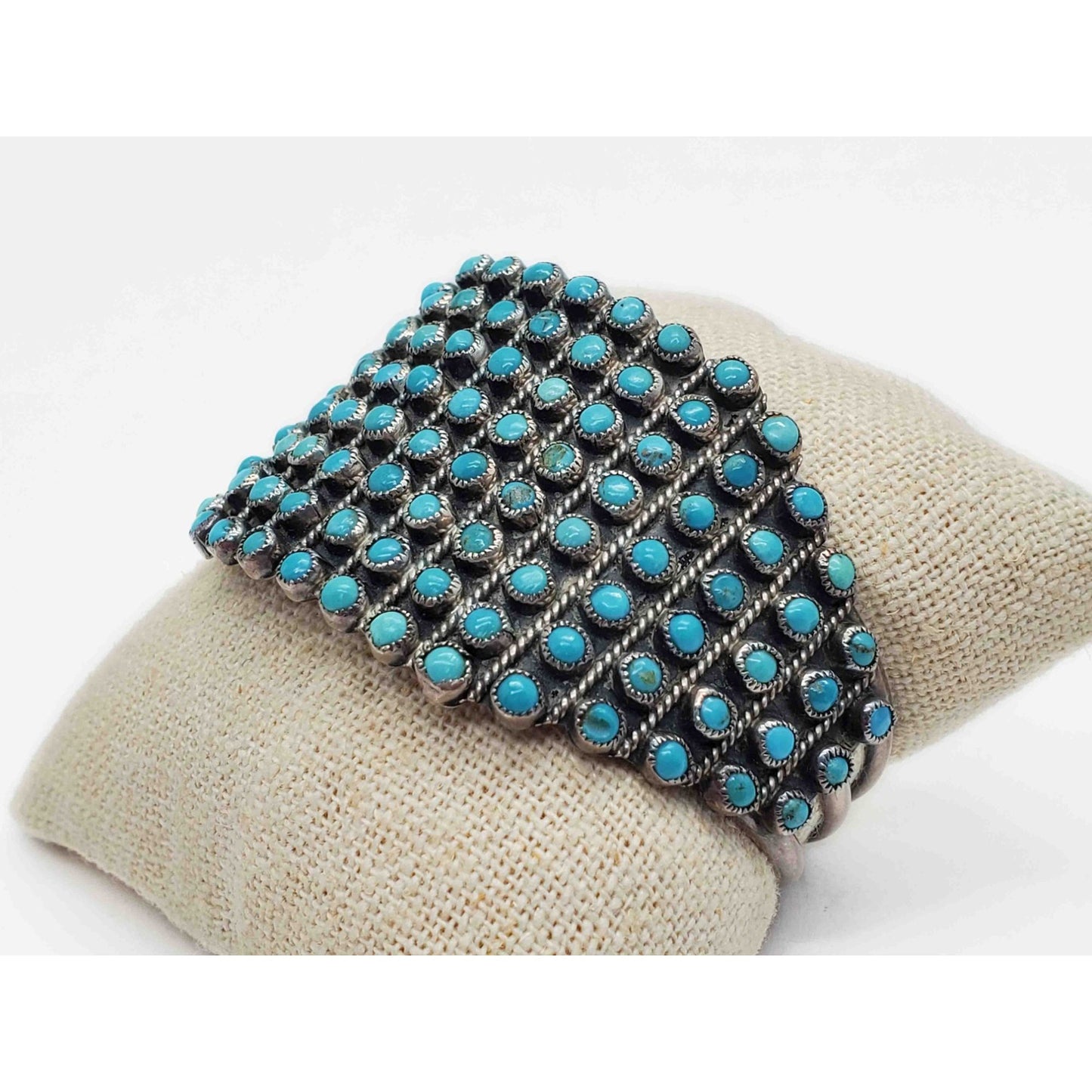 Vintage J.M. Begay Navajo Native American Petit Point Turquoise Cuff Sterling