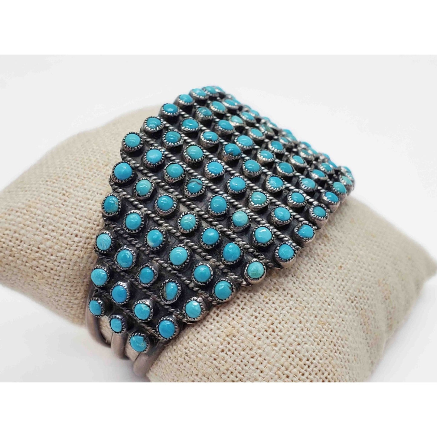 Vintage J.M. Begay Navajo Native American Petit Point Turquoise Cuff Sterling