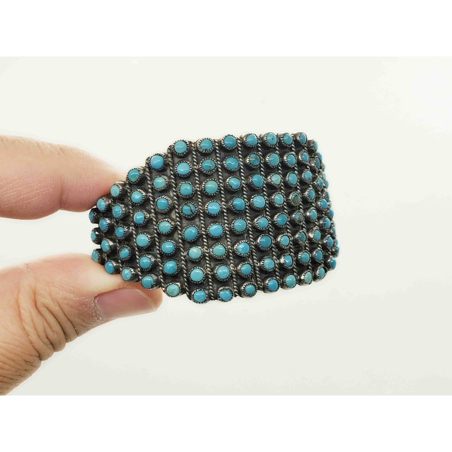 Vintage J.M. Begay Navajo Native American Petit Point Turquoise Cuff Sterling