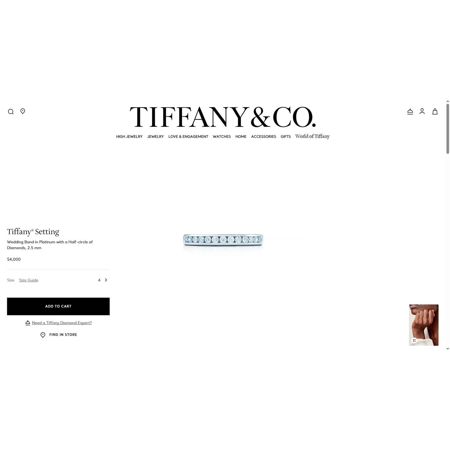 Tiffany & Co Tiffany Setting 0.21 ctw Diamond Wedding Band Platinum Size 5.5