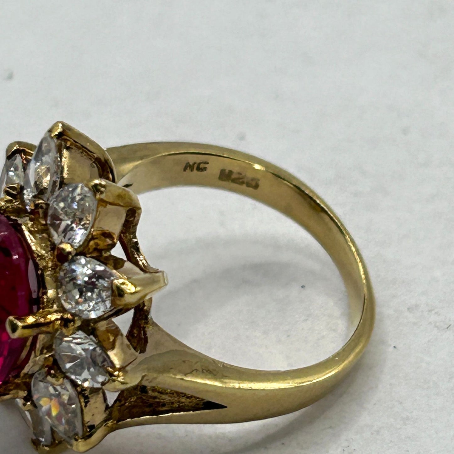 Lab Created Ruby and CZ Starburst Ring Gold Plated 925 Sterling Silver - Size 5