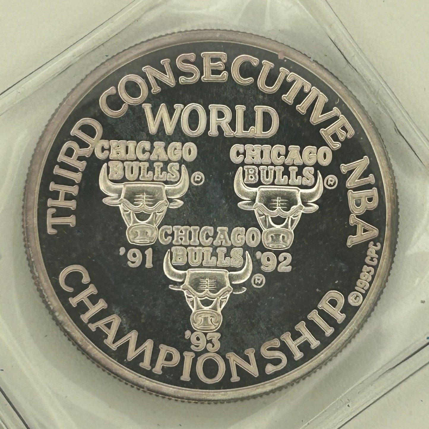 1993 Larry O’ Brien Silver Coin Chicago Bulls Three-Peat 1 Oz .999 Silver #6233