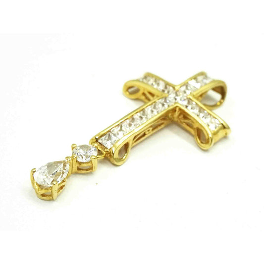 Meda Designer White CZ Cross Dangle Pendant 14k Gold