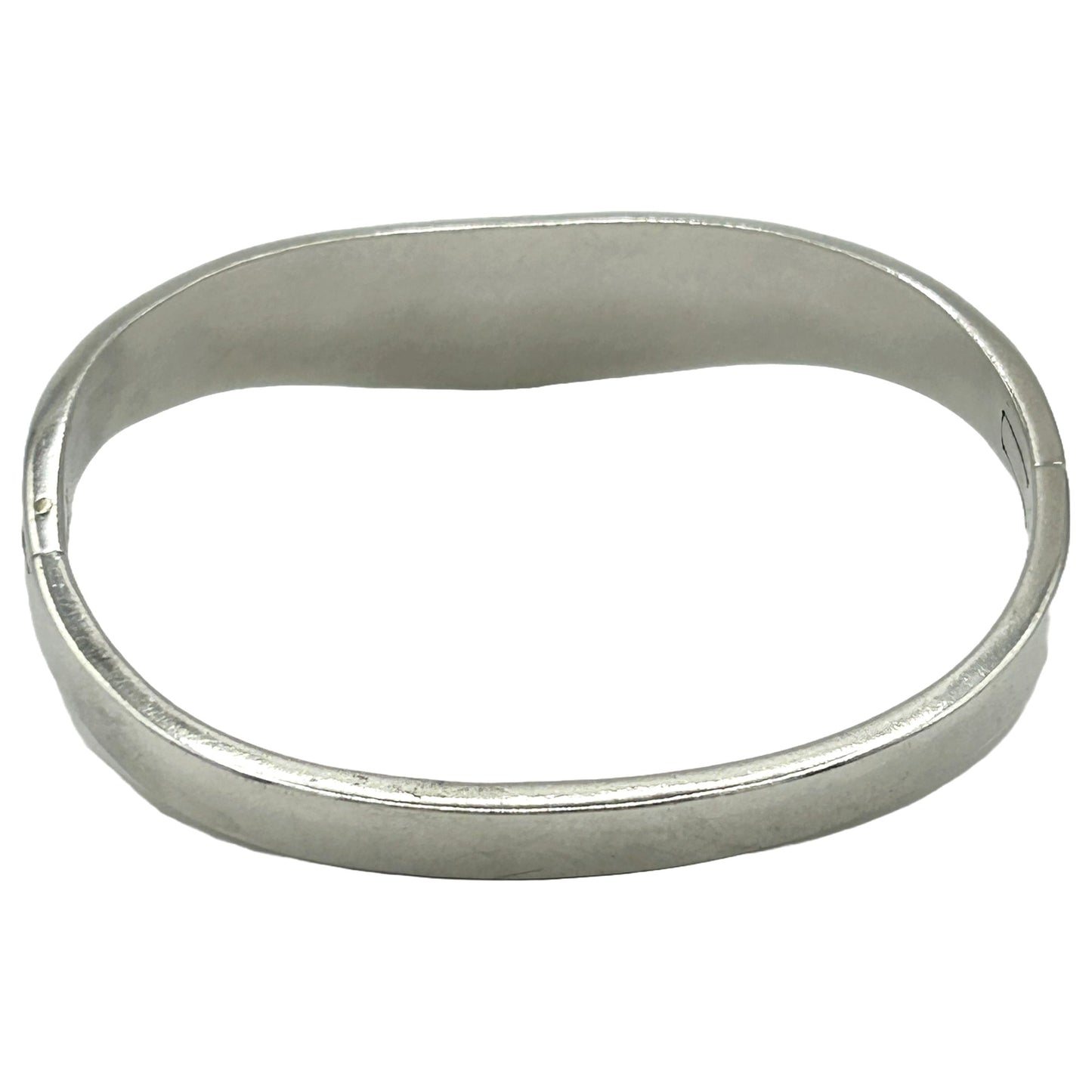 Vintage Taxco Mexico Sterling Silver Turquoise Inlaid Modernist Bangle Bracelet