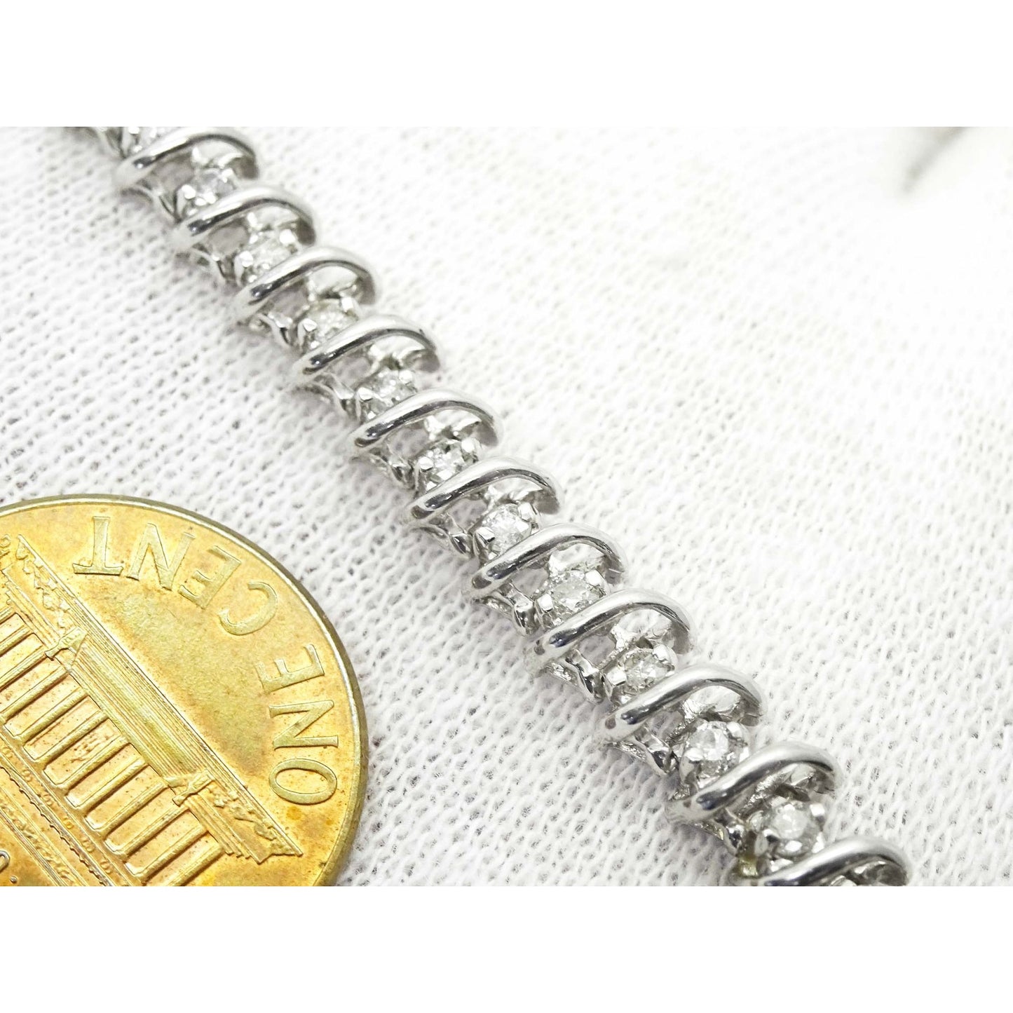 1.47 ctw Natural Diamond 5mm Wide S-Link Tennis Bracelet 7" Long 14k White Gold